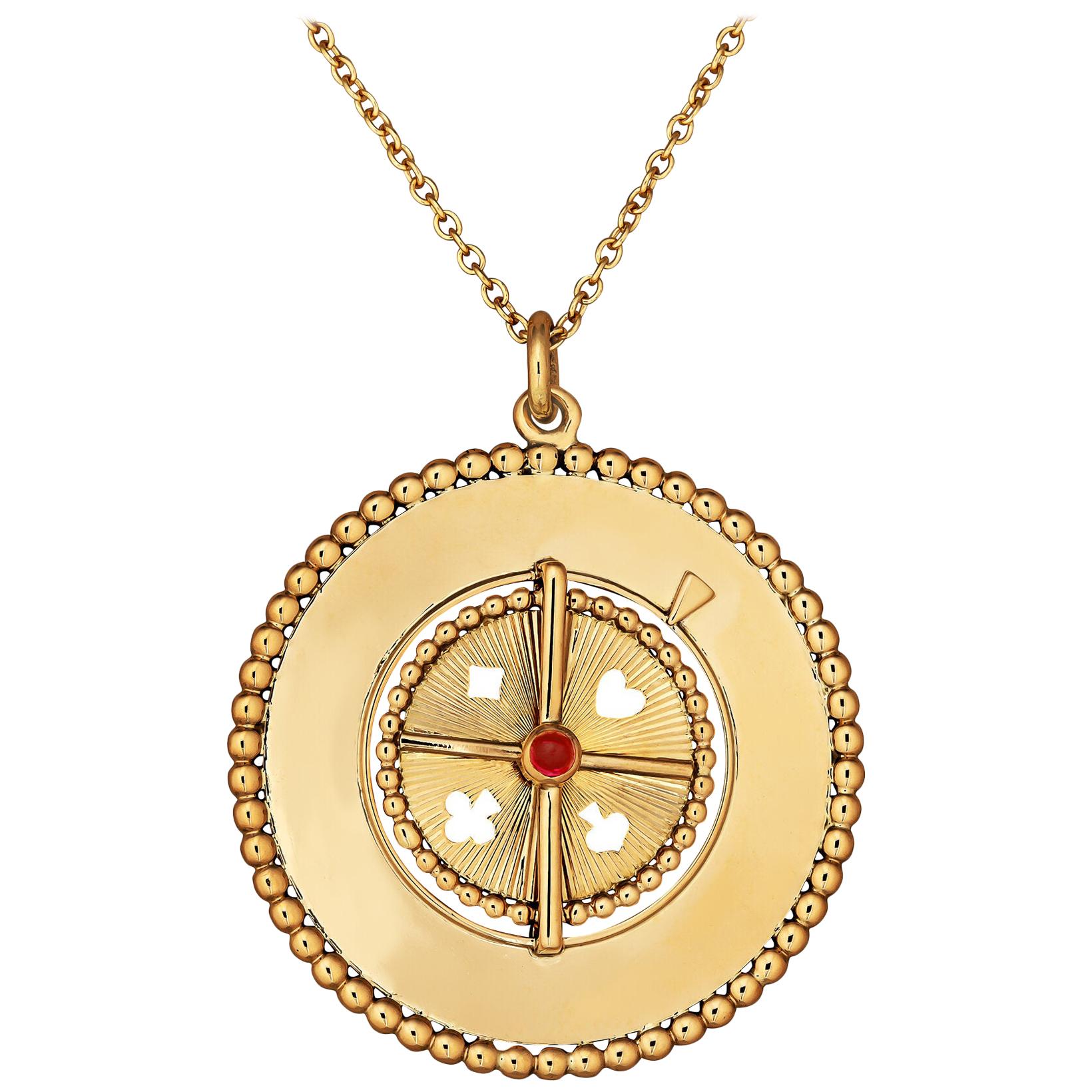GiftJewelryShop Bronze Retro Style Roulette Wheel Dots Flower Pendant Charm Necklaces #20