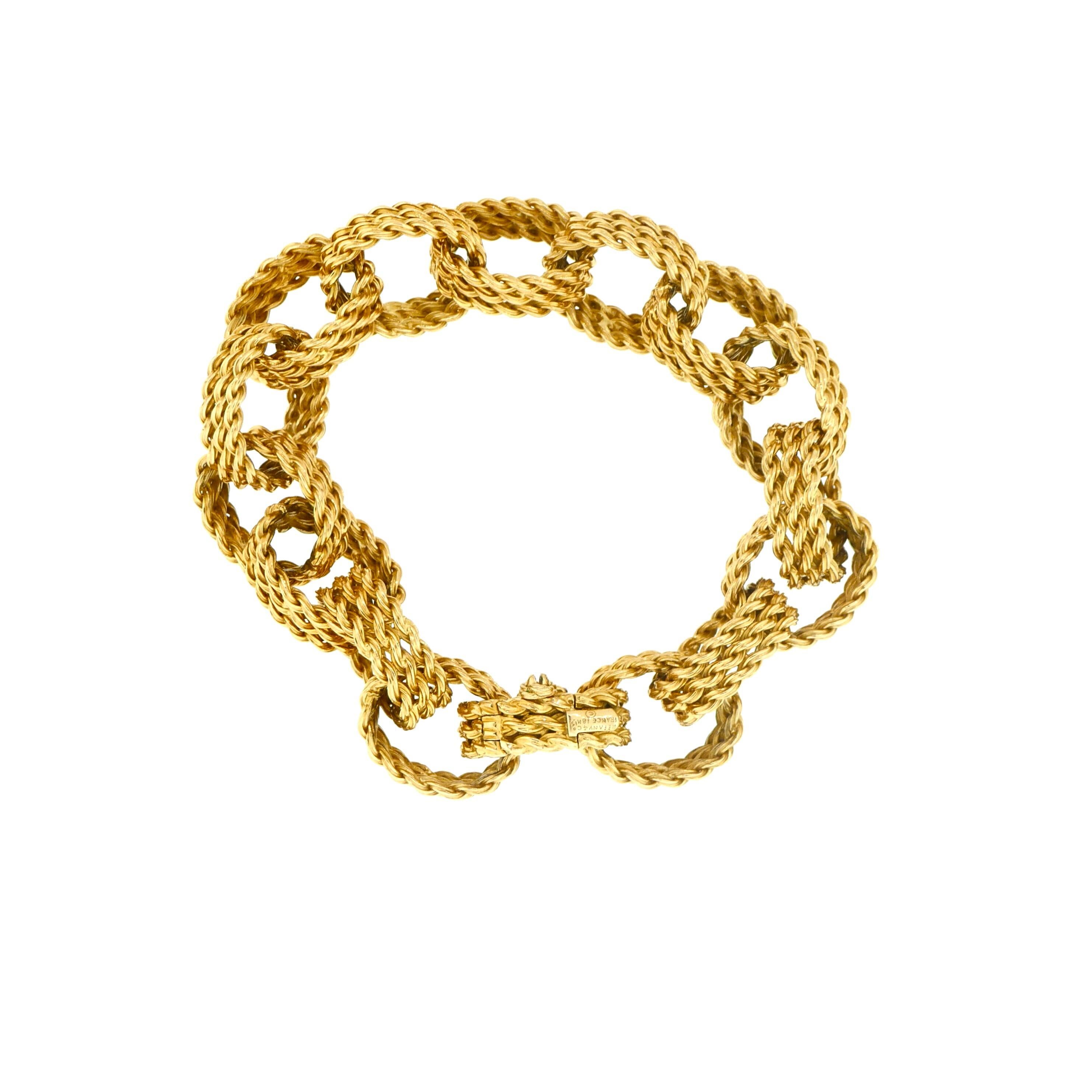 Tiffany & Co. France Yellow Gold Textured Link Bracelet In Excellent Condition In Beverly Hills, CA