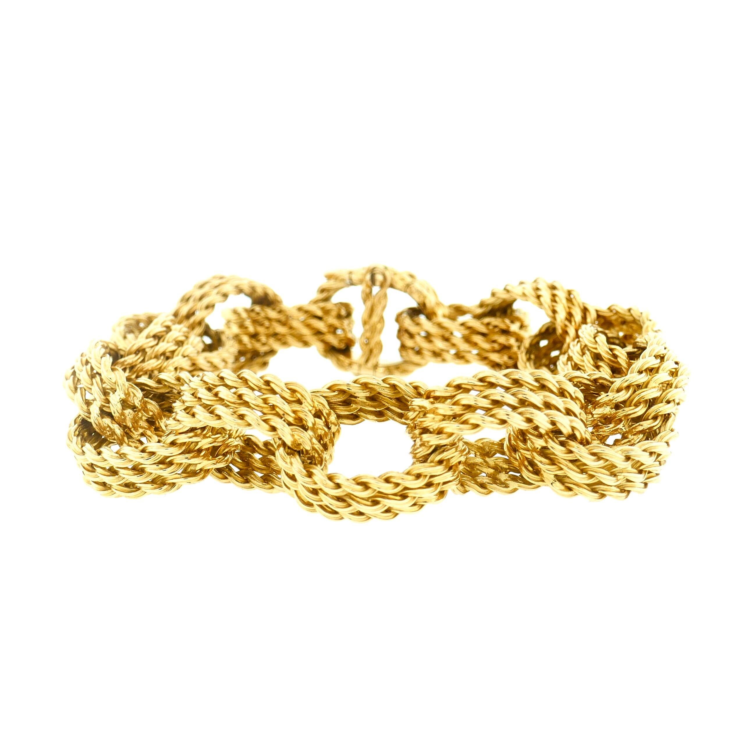 Tiffany & Co. France Yellow Gold Textured Link Bracelet 3