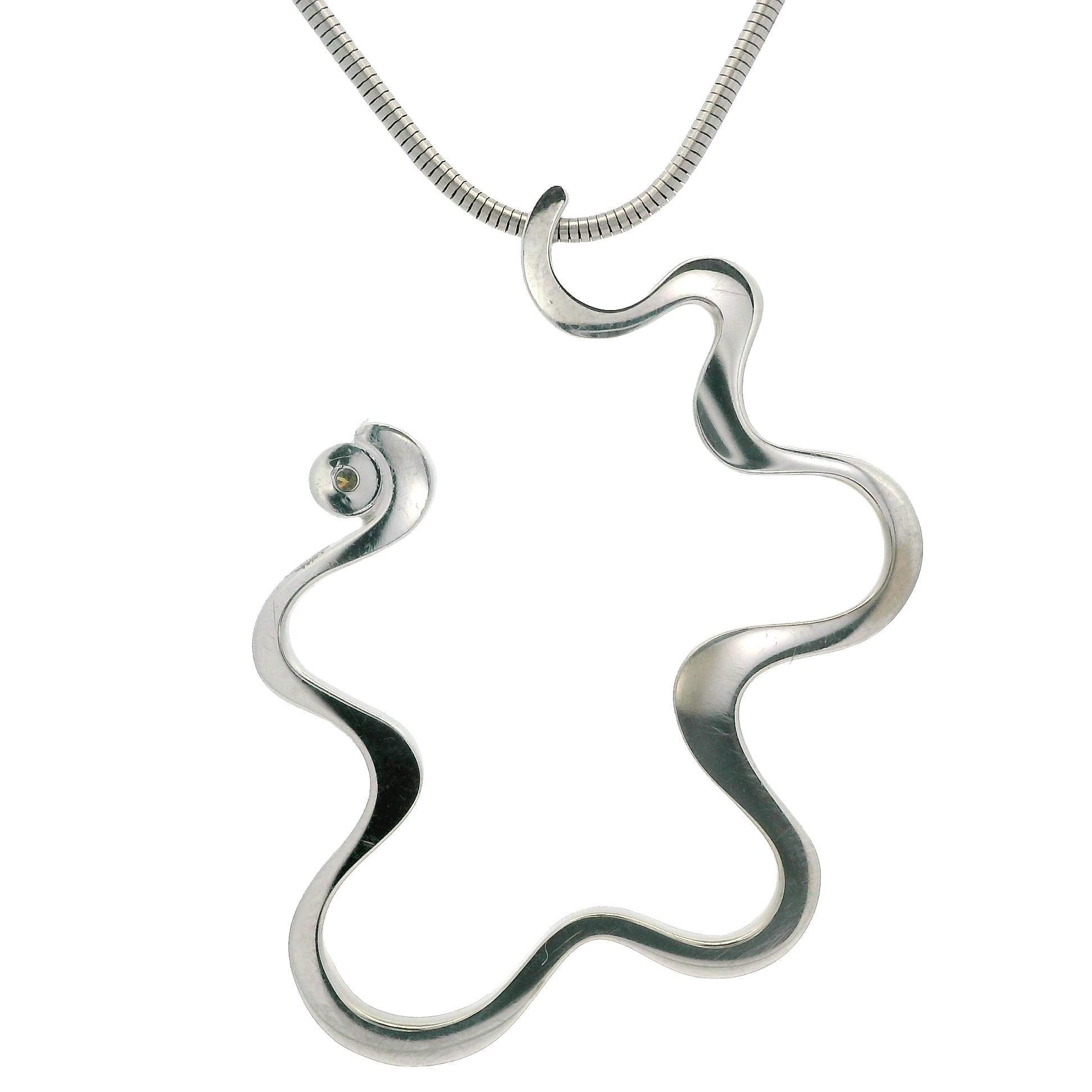 Tiffany & Co. Frank Gehry 18k White Gold Diamond Equus Squiggle Pendant Necklace For Sale 1