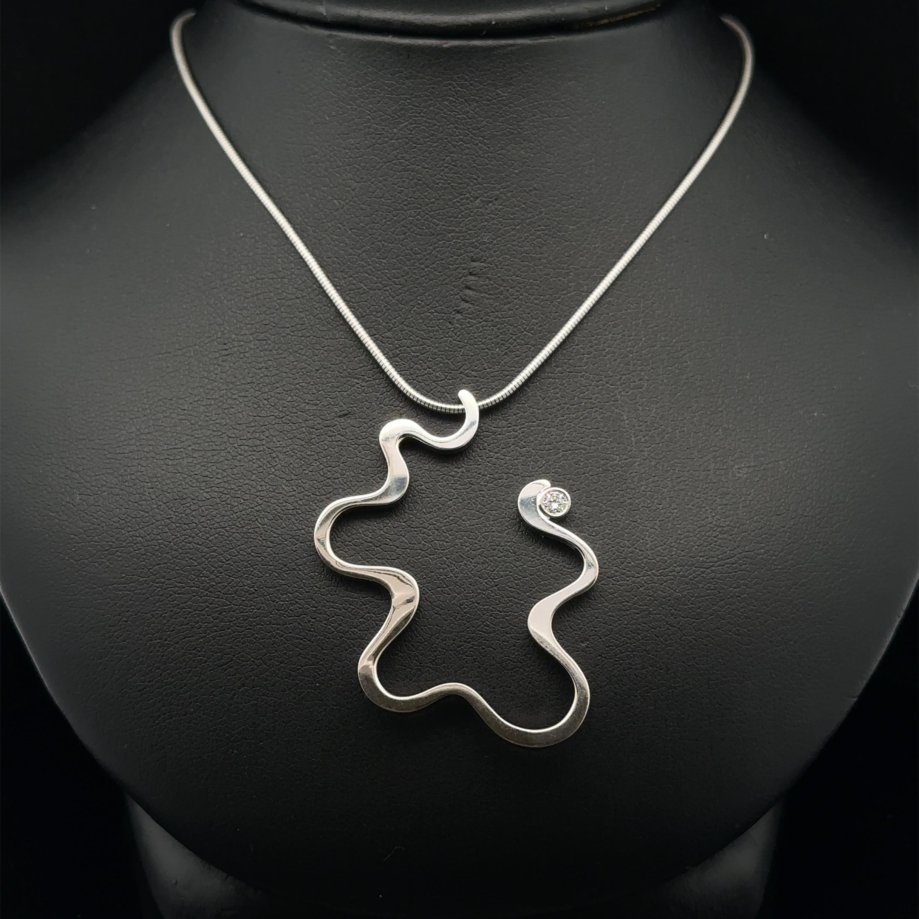 Tiffany & Co. Frank Gehry 18k White Gold Diamond Equus Squiggle Pendant Necklace For Sale 2