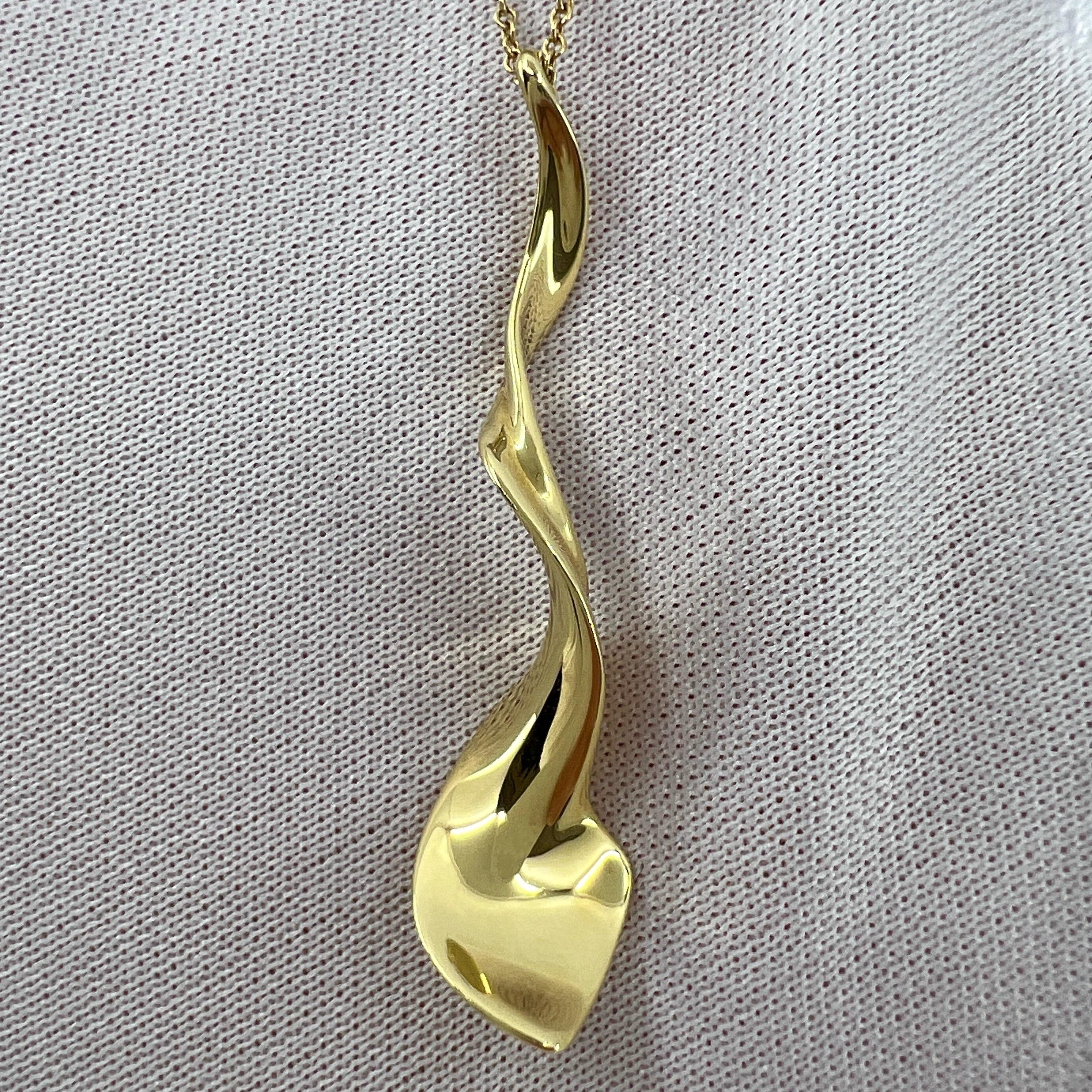 Tiffany & Co Frank Gehry 18k Yellow Gold Orchid Twist Spiral Pendant Necklace In Excellent Condition For Sale In Birmingham, GB