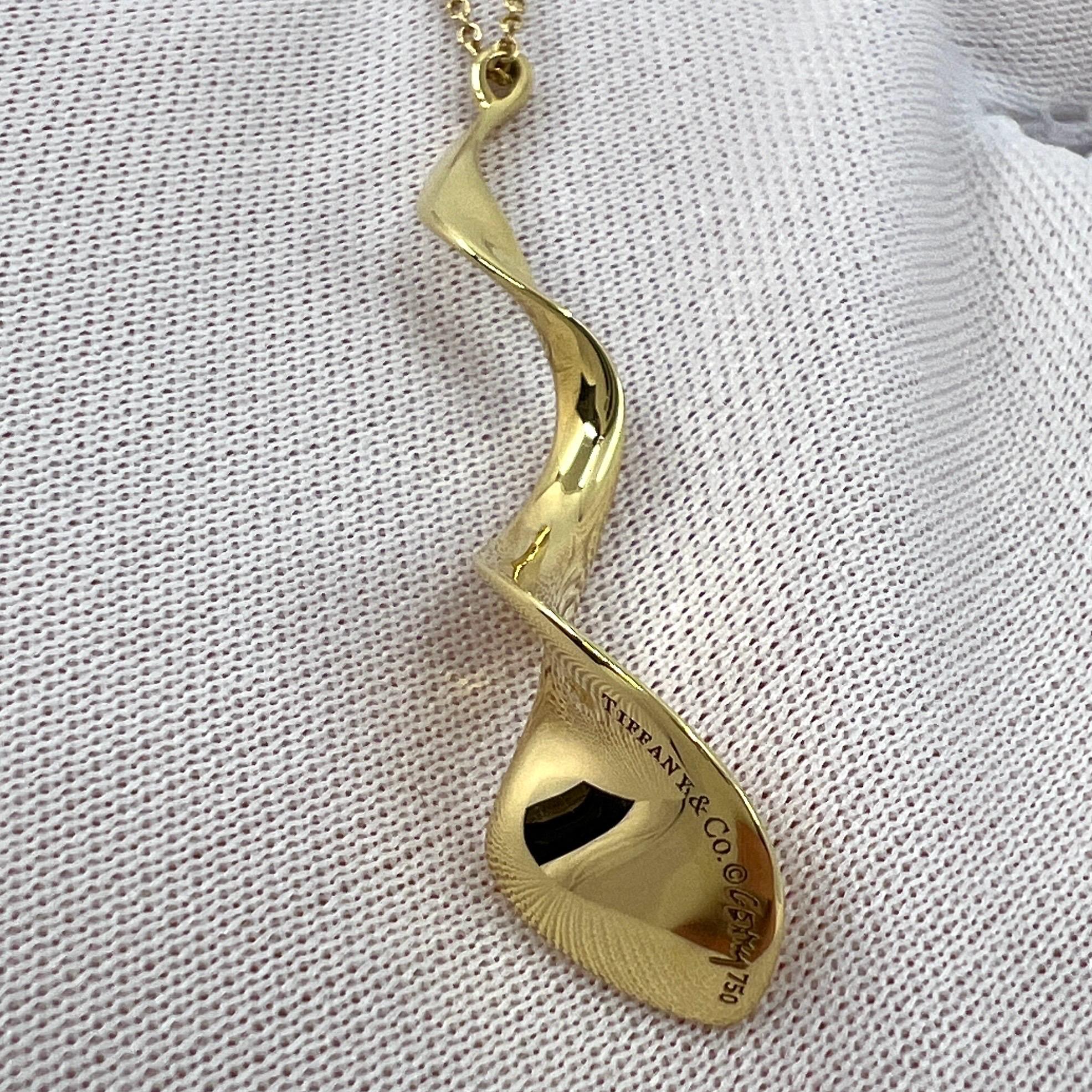 Tiffany & Co Frank Gehry 18k Yellow Gold Orchid Twist Spiral Pendant Necklace For Sale 1