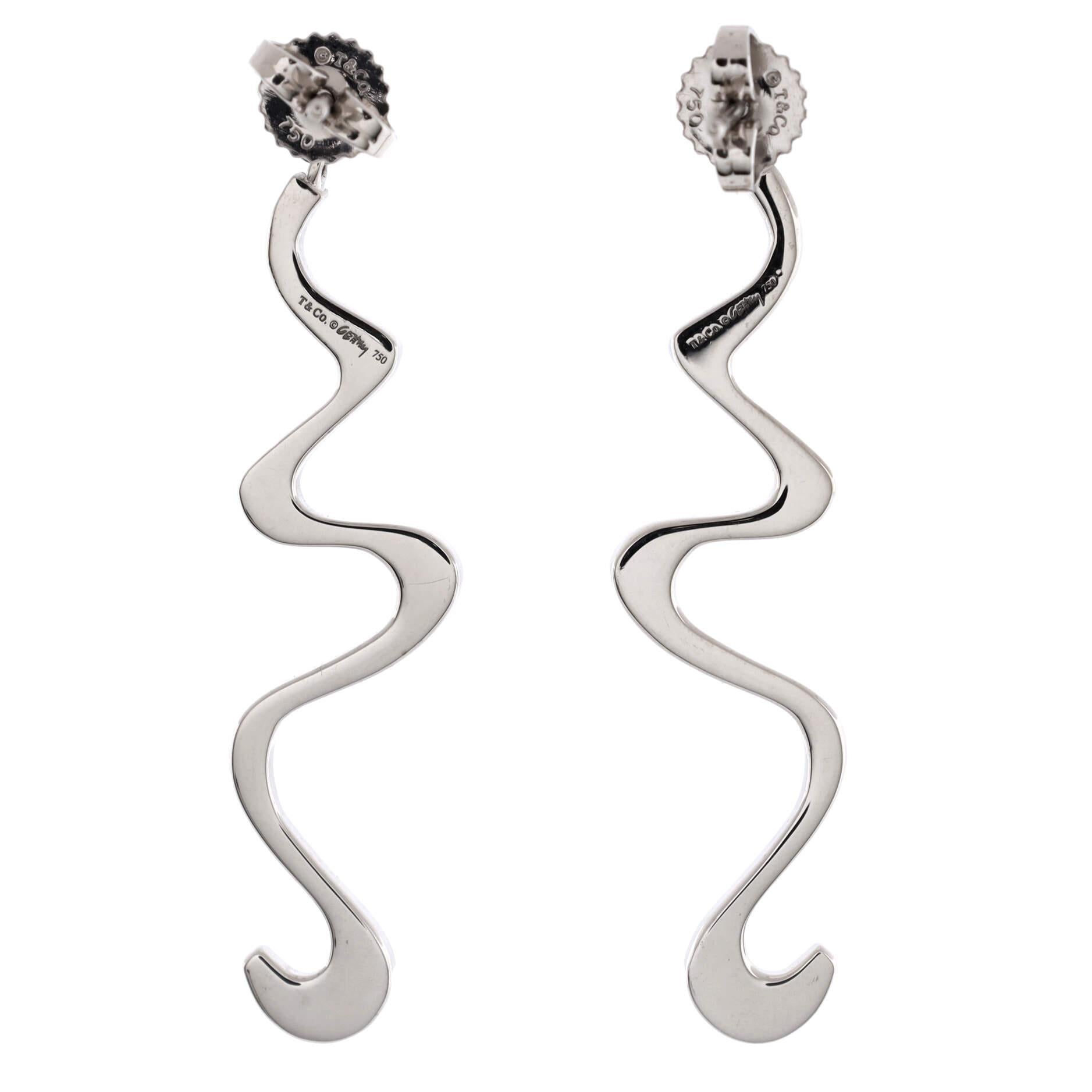 Tiffany & Co. Frank Gehry Equus Dangling Earrings 18k White Gold with Diamonds In Good Condition In New York, NY
