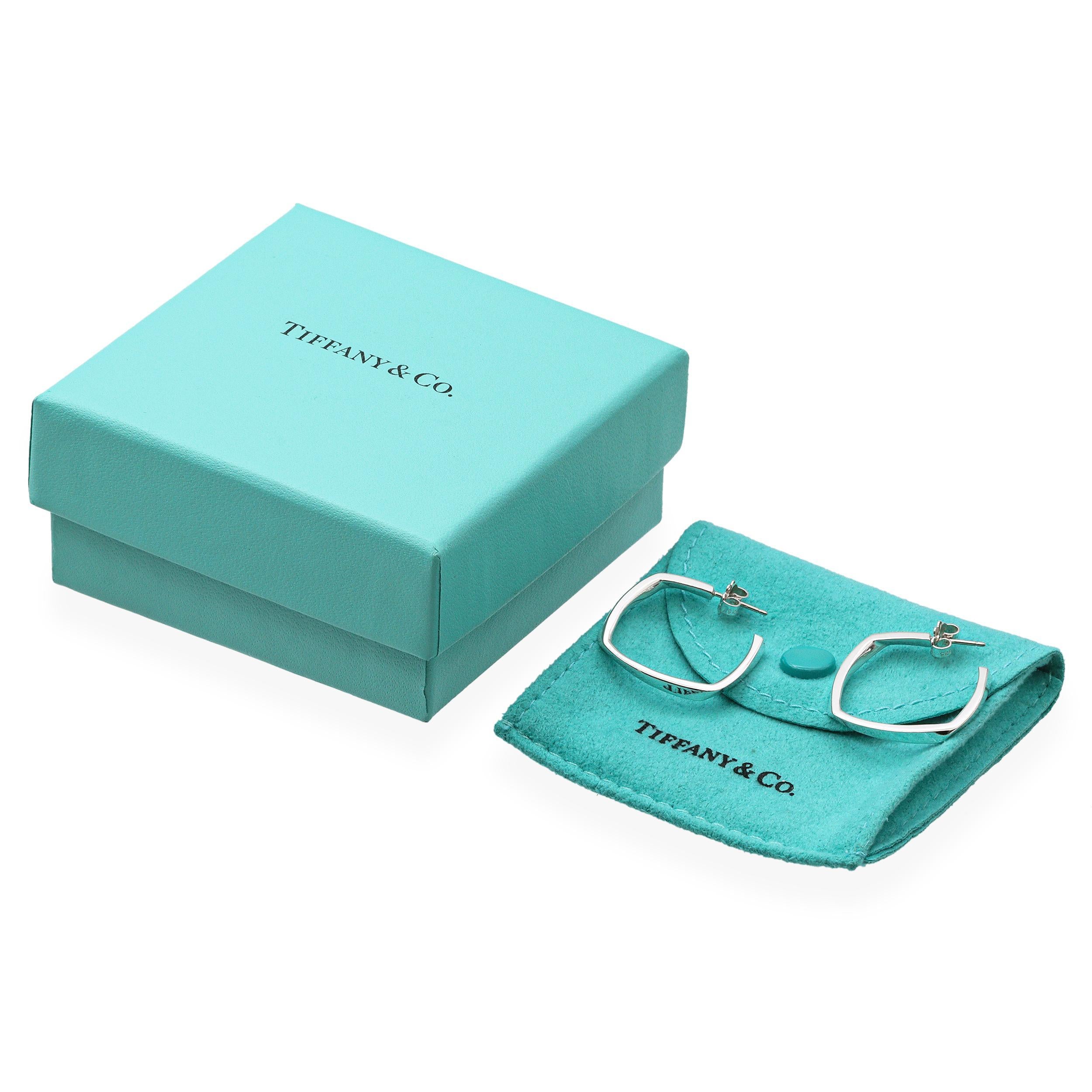 Modern Tiffany & Co. Frank Gehry Square Hoop Torque Sterling Silver Earrings For Sale
