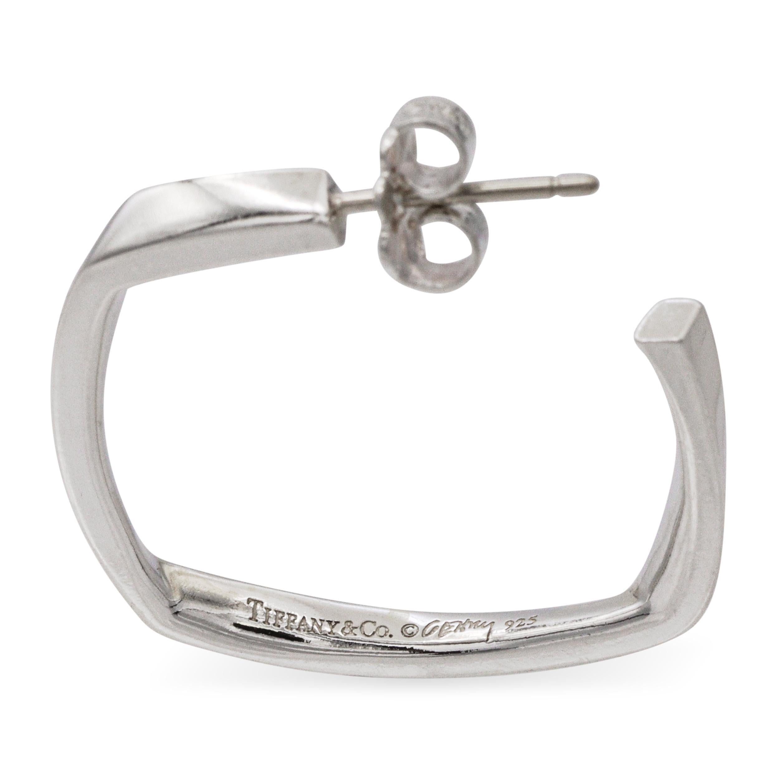 Tiffany & Co. Frank Gehry Square Hoop Torque Sterling Silver Earrings In Good Condition For Sale In New York, NY