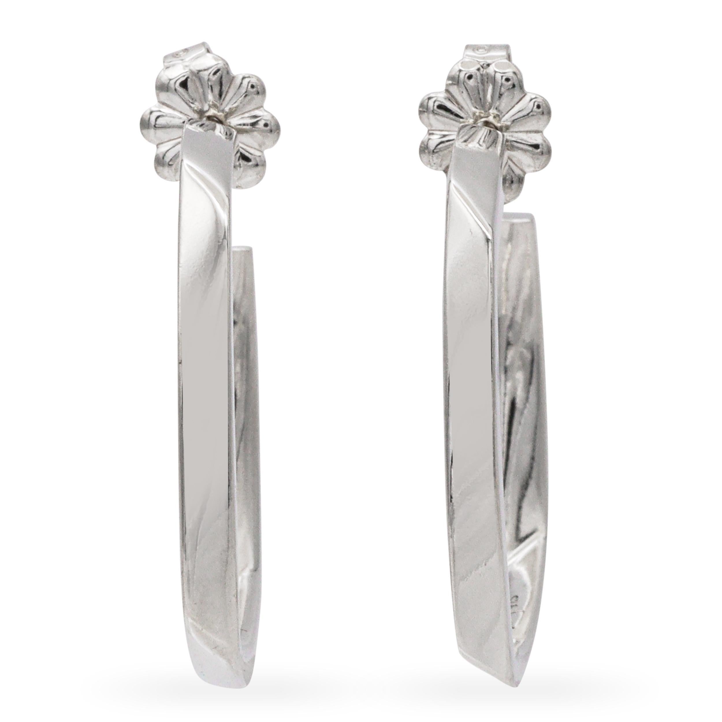 Women's or Men's Tiffany & Co. Frank Gehry Square Hoop Torque Sterling Silver Earrings For Sale