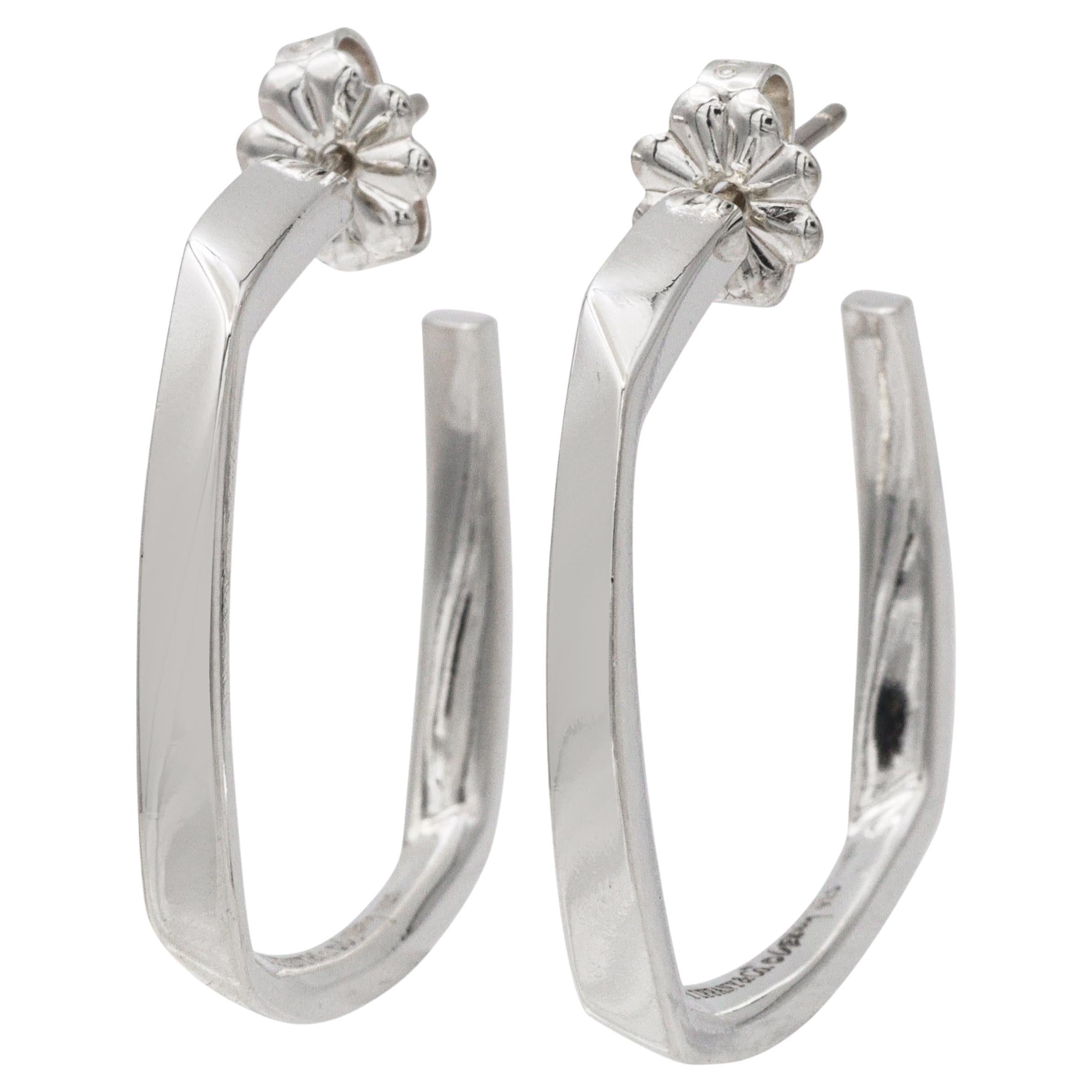 Tiffany & Co. Frank Gehry Square Hoop Torque Sterling Silver Earrings For Sale