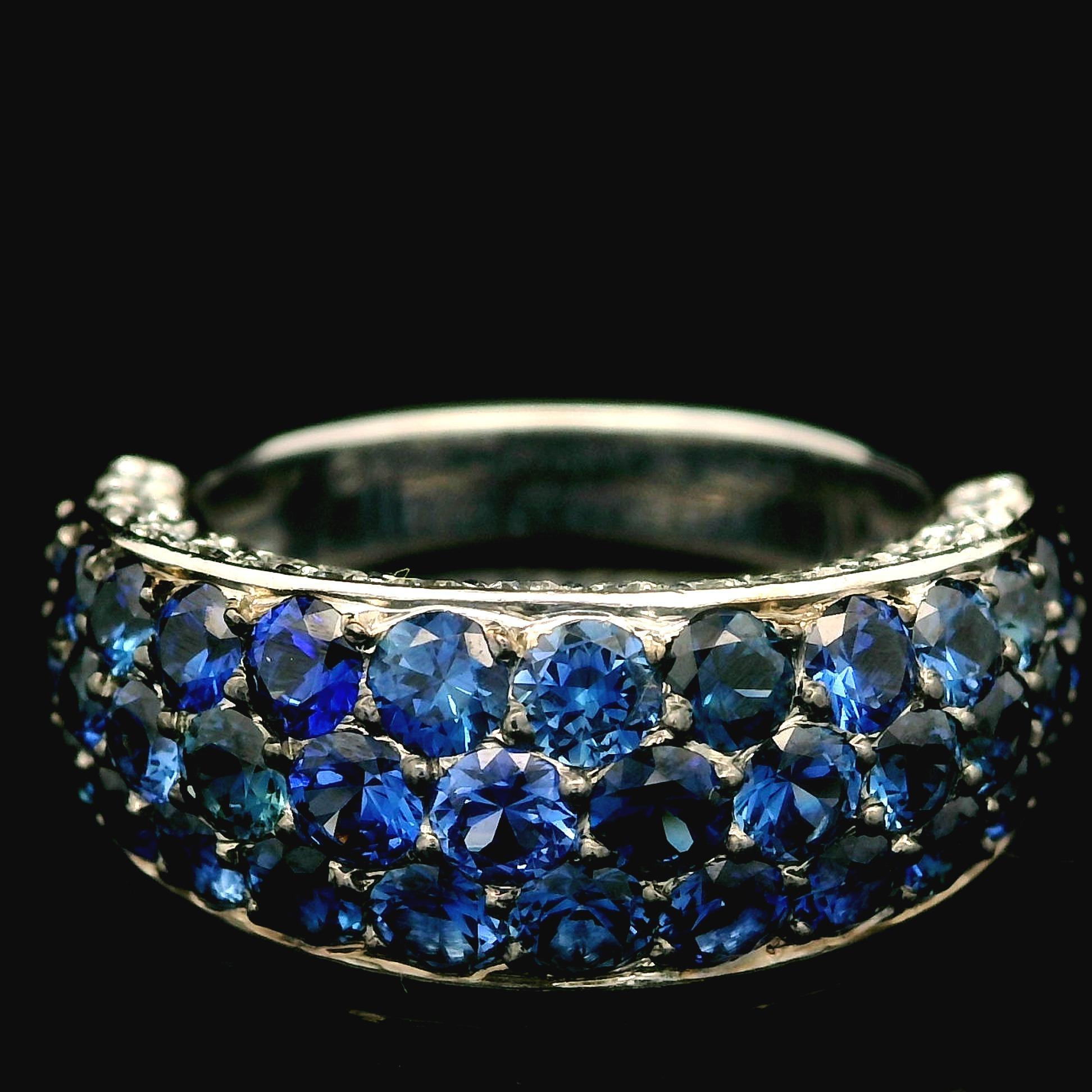 Tiffany & Co. French 18k White Gold 2.78ctw Sapphire and Diamond Band Ring For Sale 5