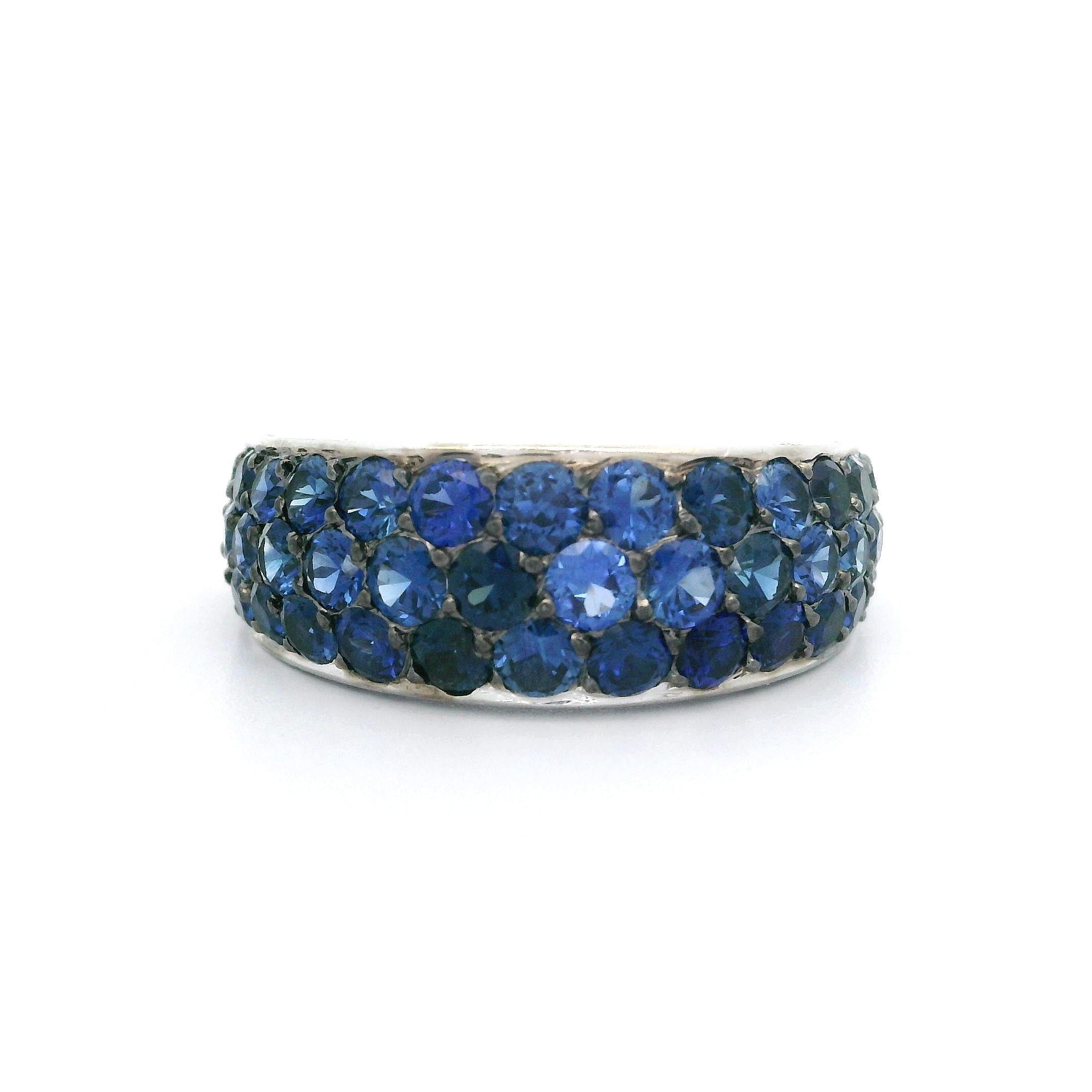 Tiffany & Co. French 18k White Gold 2.78ctw Sapphire and Diamond Band Ring For Sale 6
