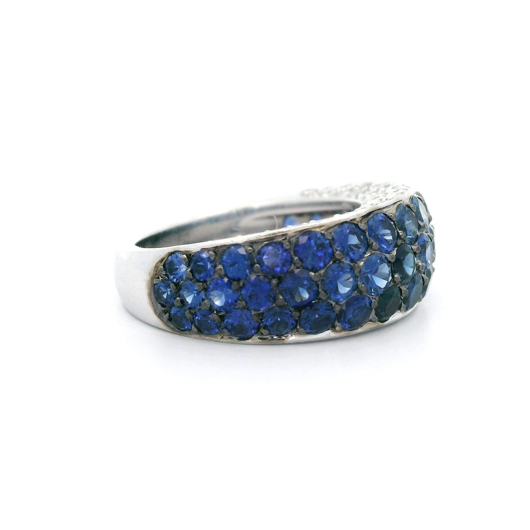 Tiffany & Co. French 18k White Gold 2.78ctw Sapphire and Diamond Band Ring For Sale 7