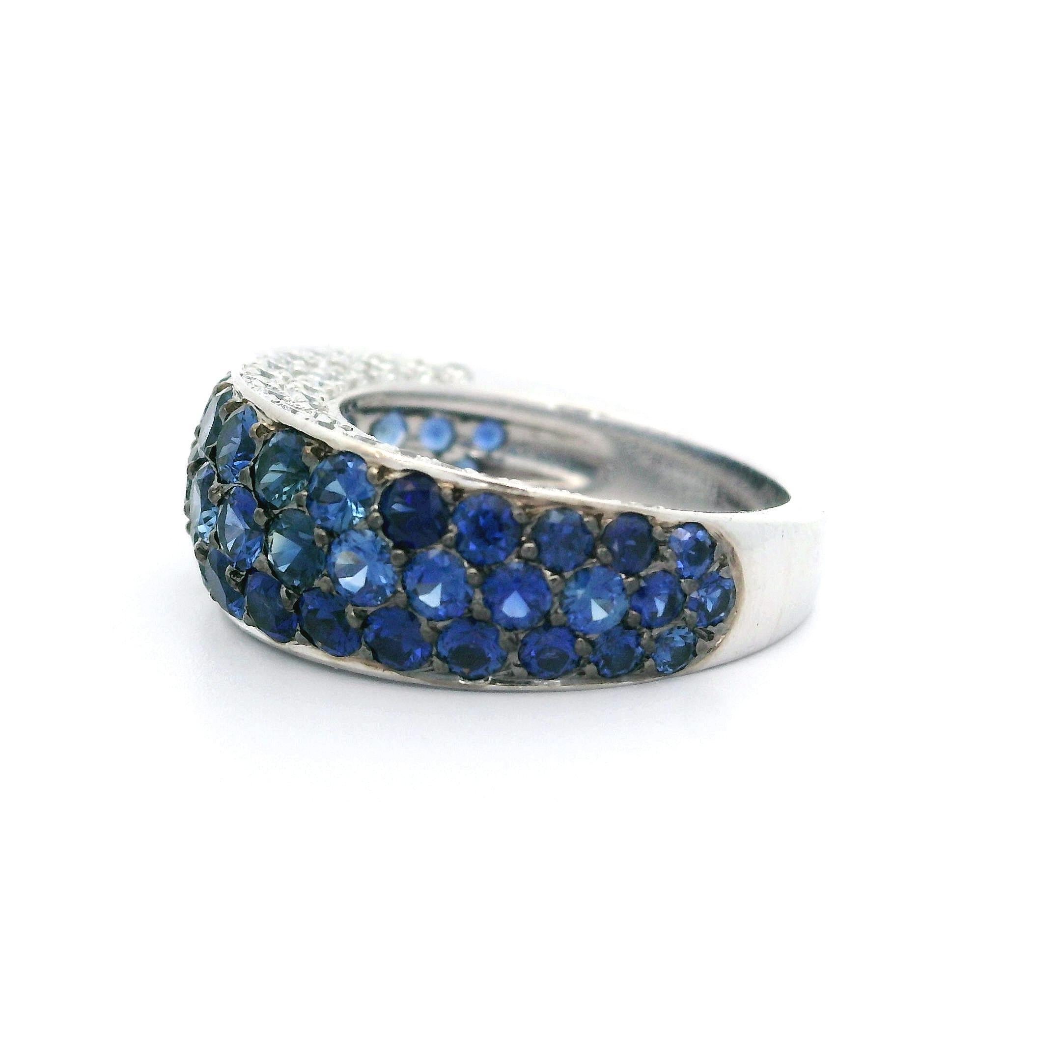 Tiffany & Co. French 18k White Gold 2.78ctw Sapphire and Diamond Band Ring For Sale 8