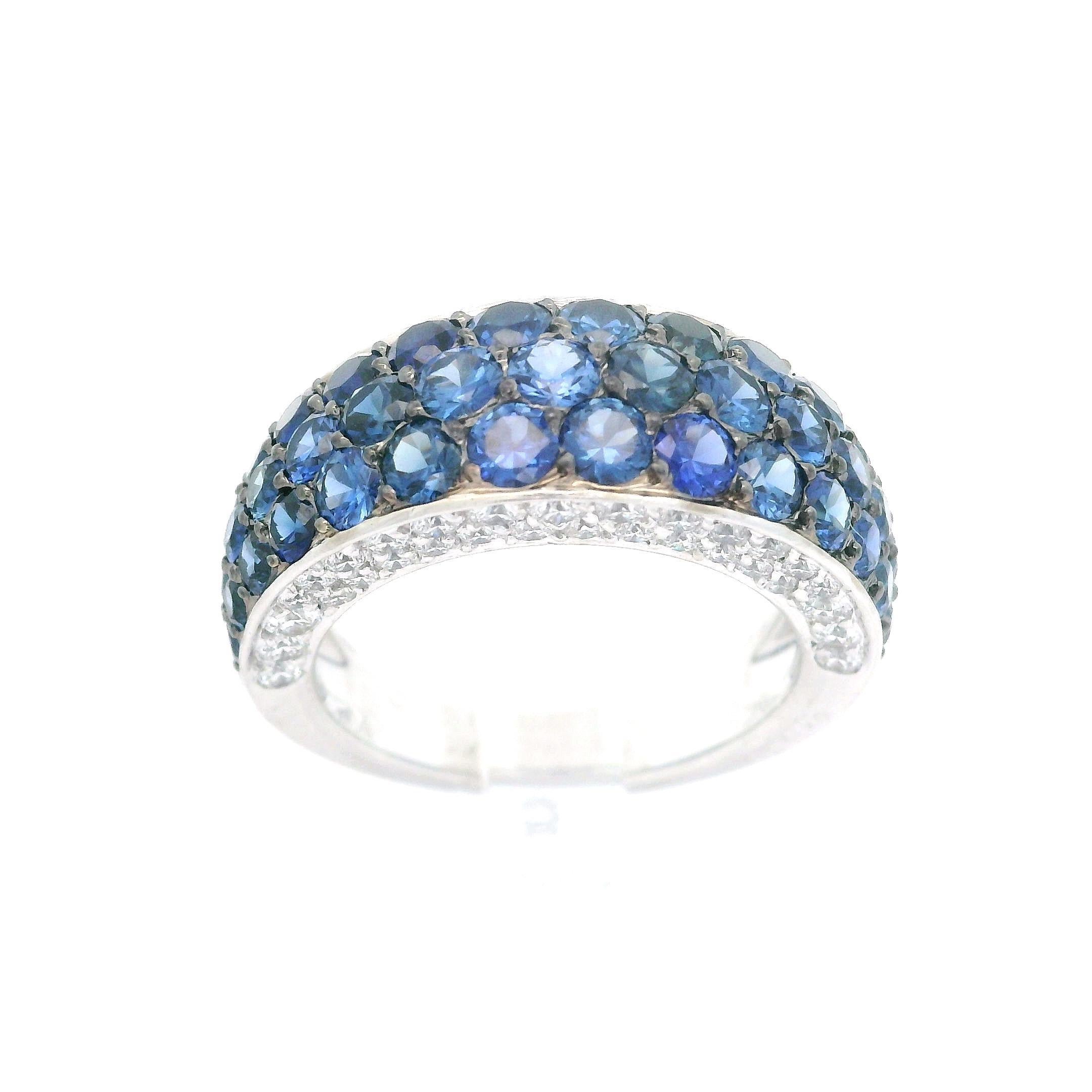 Tiffany & Co. French 18k White Gold 2.78ctw Sapphire and Diamond Band Ring For Sale 9