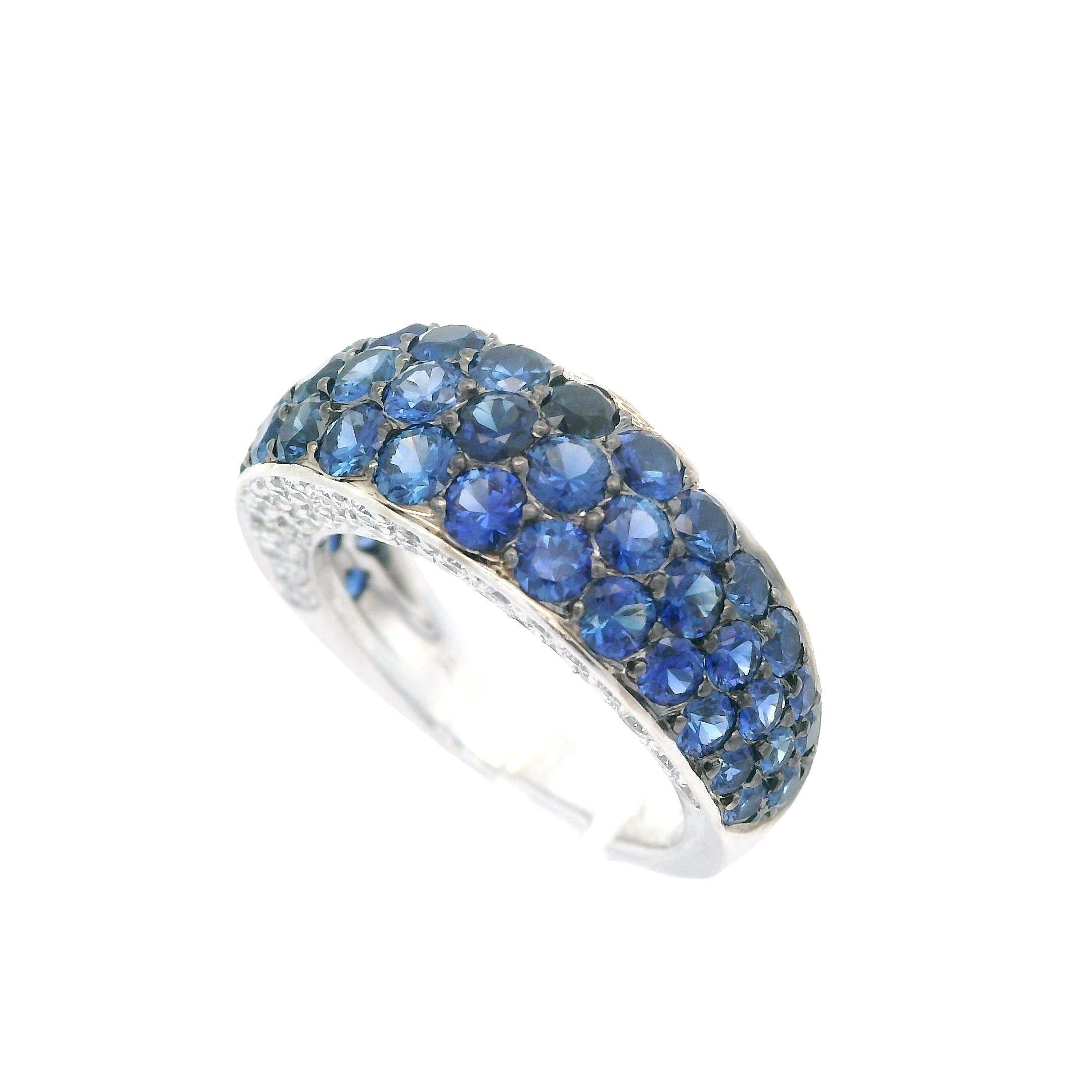 Tiffany & Co. French 18k White Gold 2.78ctw Sapphire and Diamond Band Ring For Sale 10