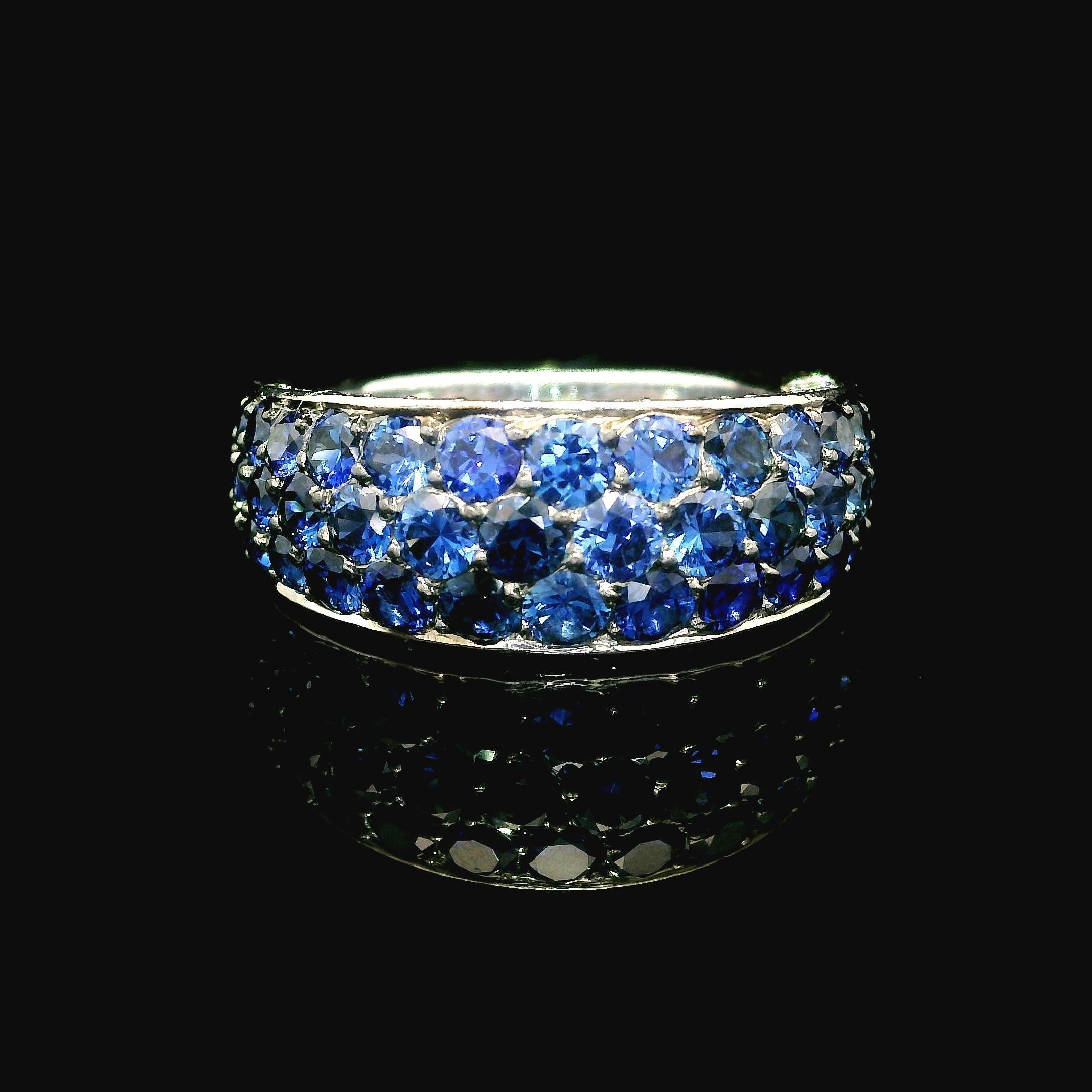 Tiffany & Co. French 18k White Gold 2.78ctw Sapphire and Diamond Band Ring For Sale 11