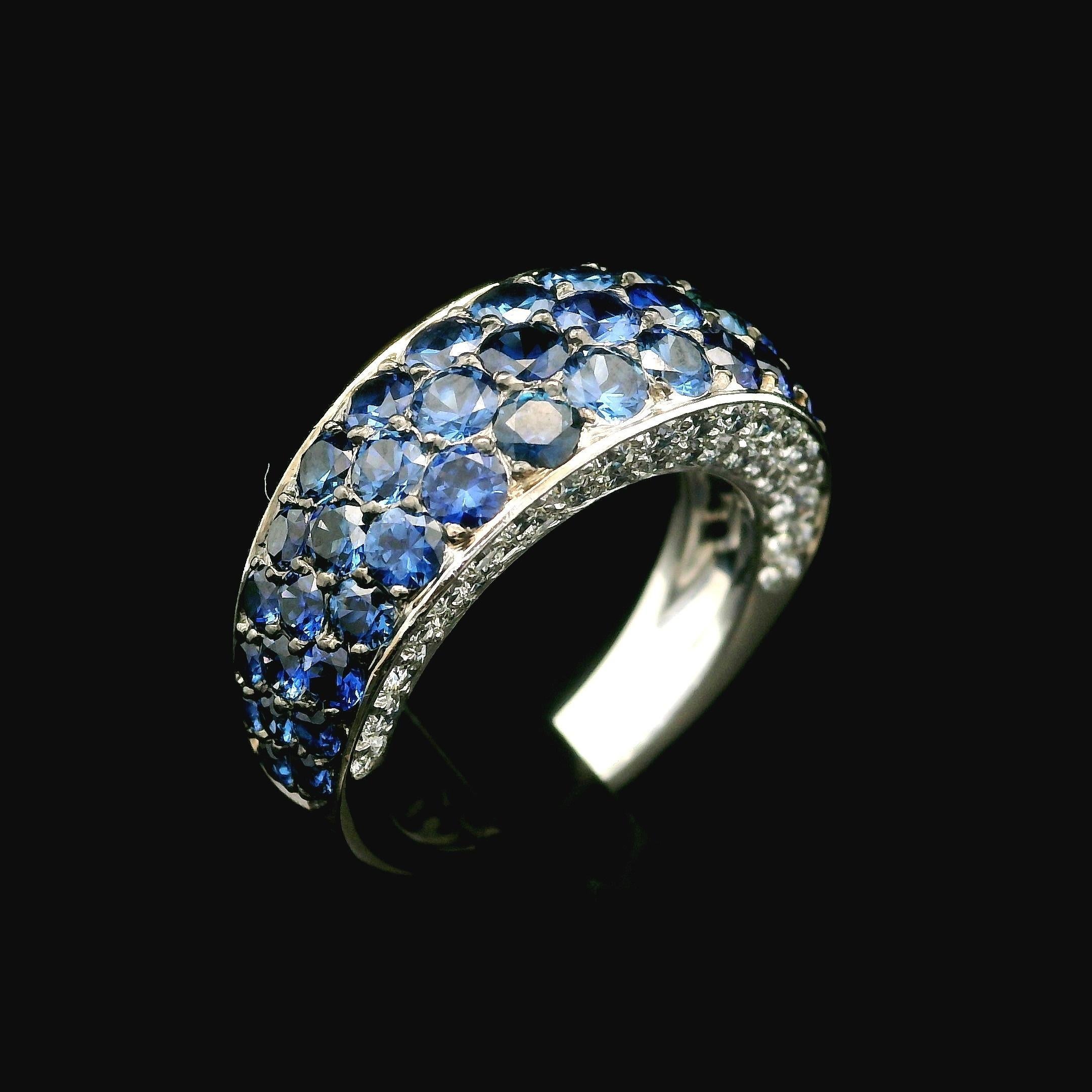 Brilliant Cut Tiffany & Co. French 18k White Gold 2.78ctw Sapphire and Diamond Band Ring For Sale
