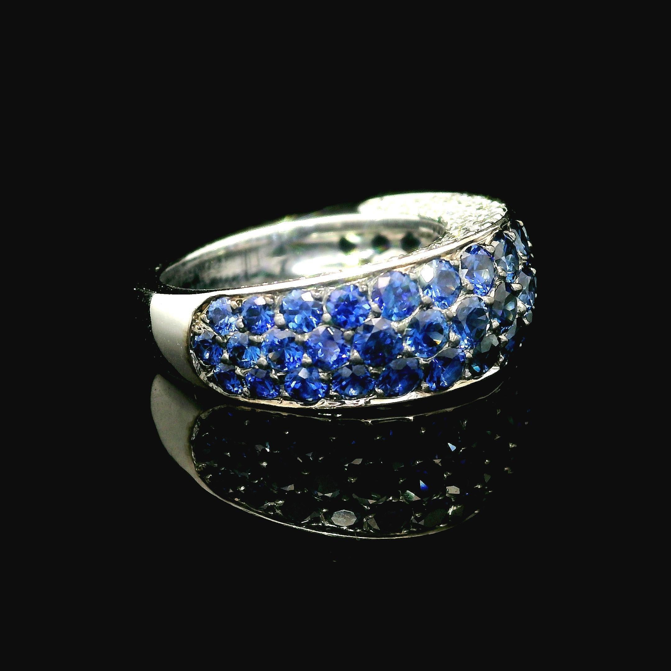 Tiffany & Co. French 18k White Gold 2.78ctw Sapphire and Diamond Band Ring In Good Condition For Sale In Montclair, NJ