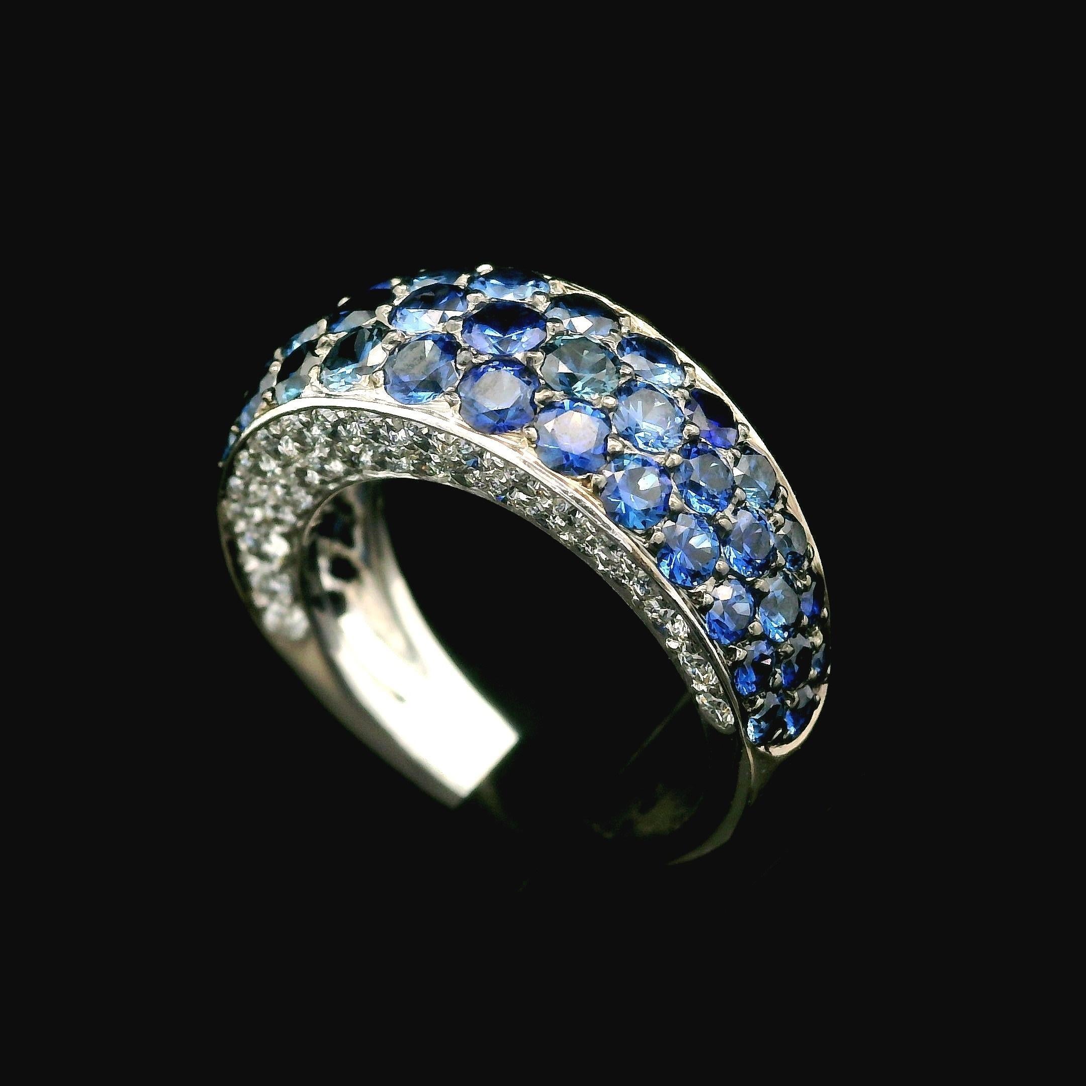 Tiffany & Co. French 18k White Gold 2.78ctw Sapphire and Diamond Band Ring For Sale 1