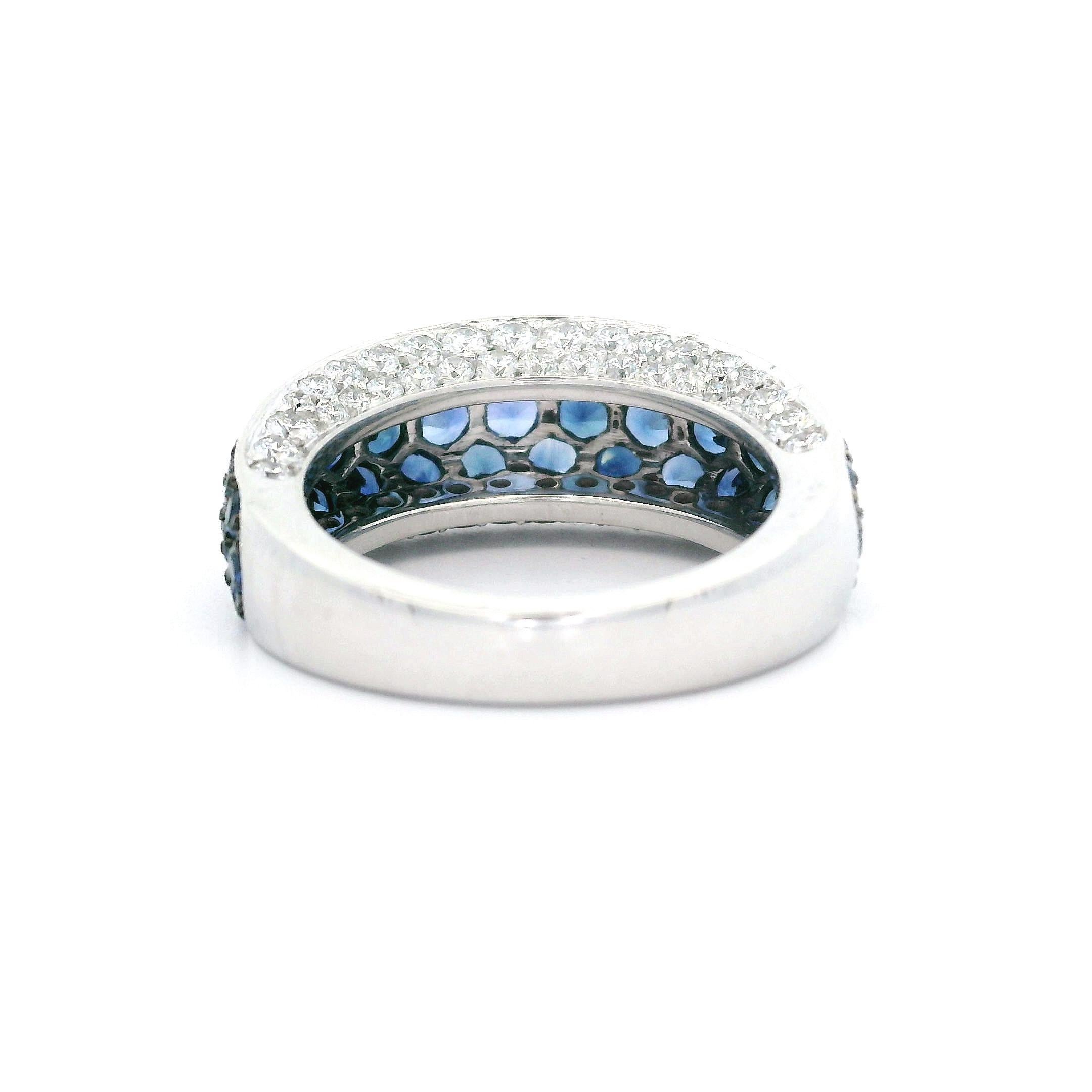 Tiffany & Co. French 18k White Gold 2.78ctw Sapphire and Diamond Band Ring For Sale 3