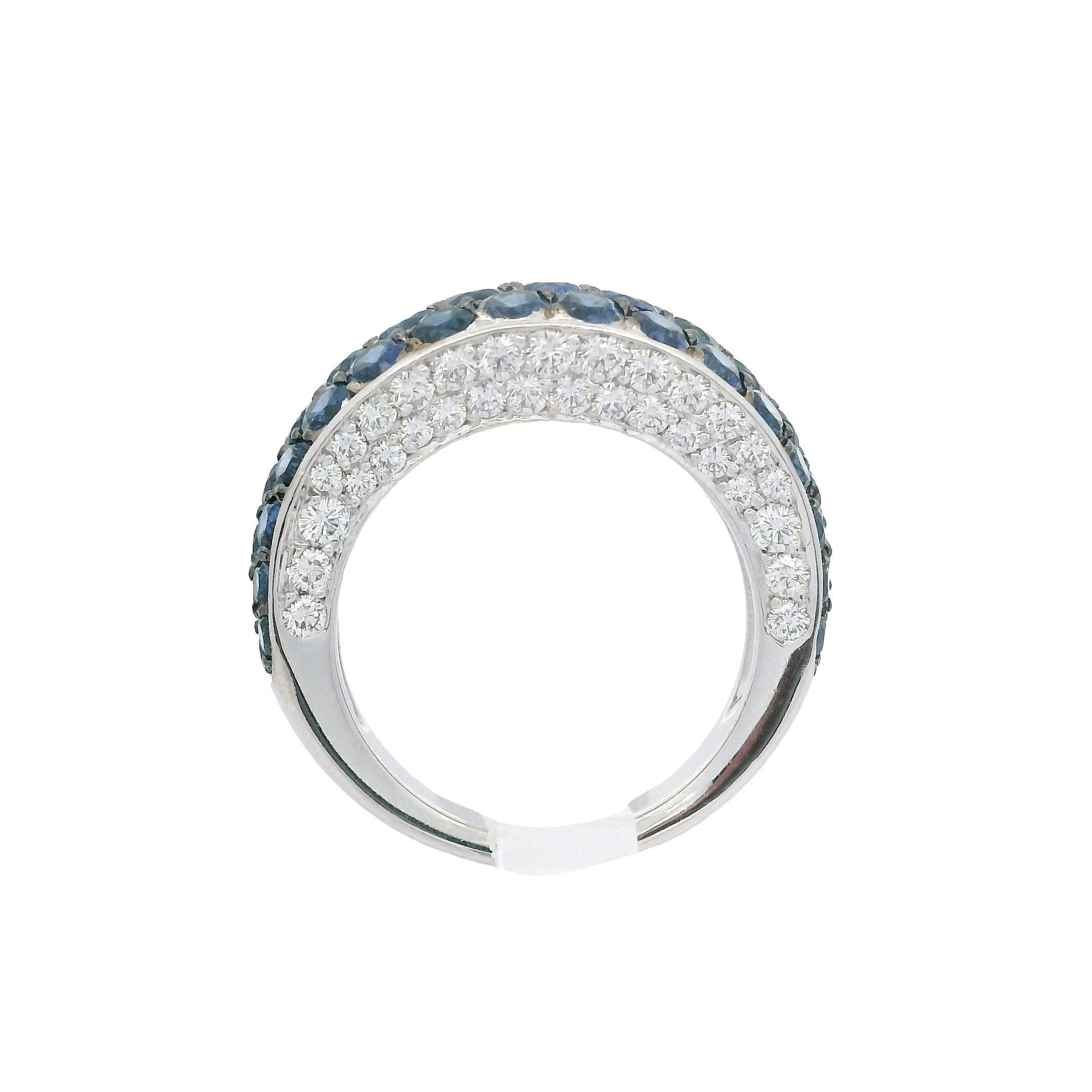 Tiffany & Co. French 18k White Gold 2.78ctw Sapphire and Diamond Band Ring For Sale 4