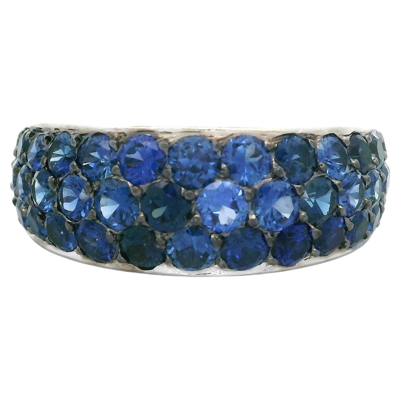 Tiffany & Co. French 18k White Gold 2.78ctw Sapphire and Diamond Band Ring For Sale