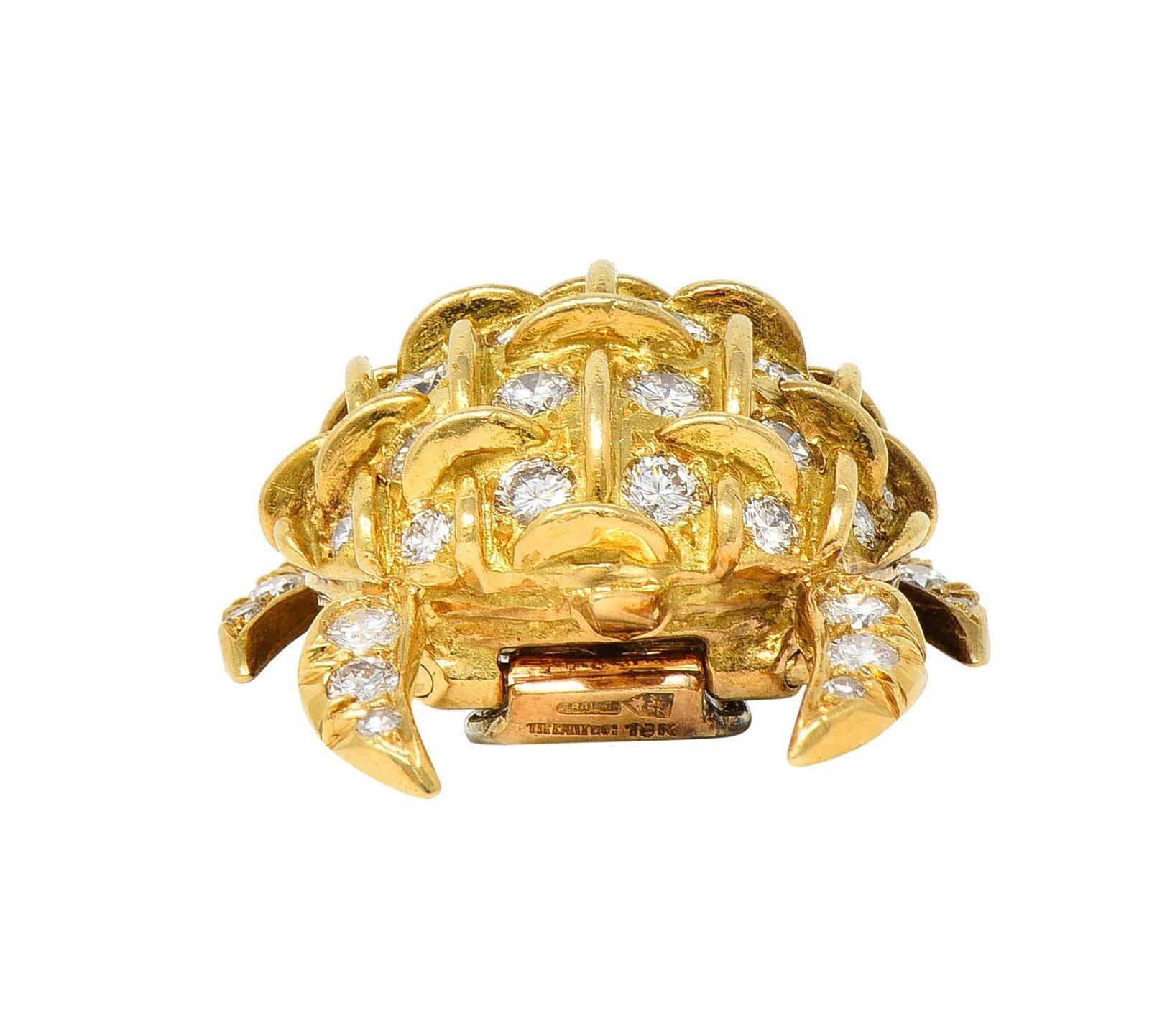 Tiffany & Co. French 3.42 CT Diamond Emerald 18 Karat Gold Vintage Turtle Brooch For Sale 7