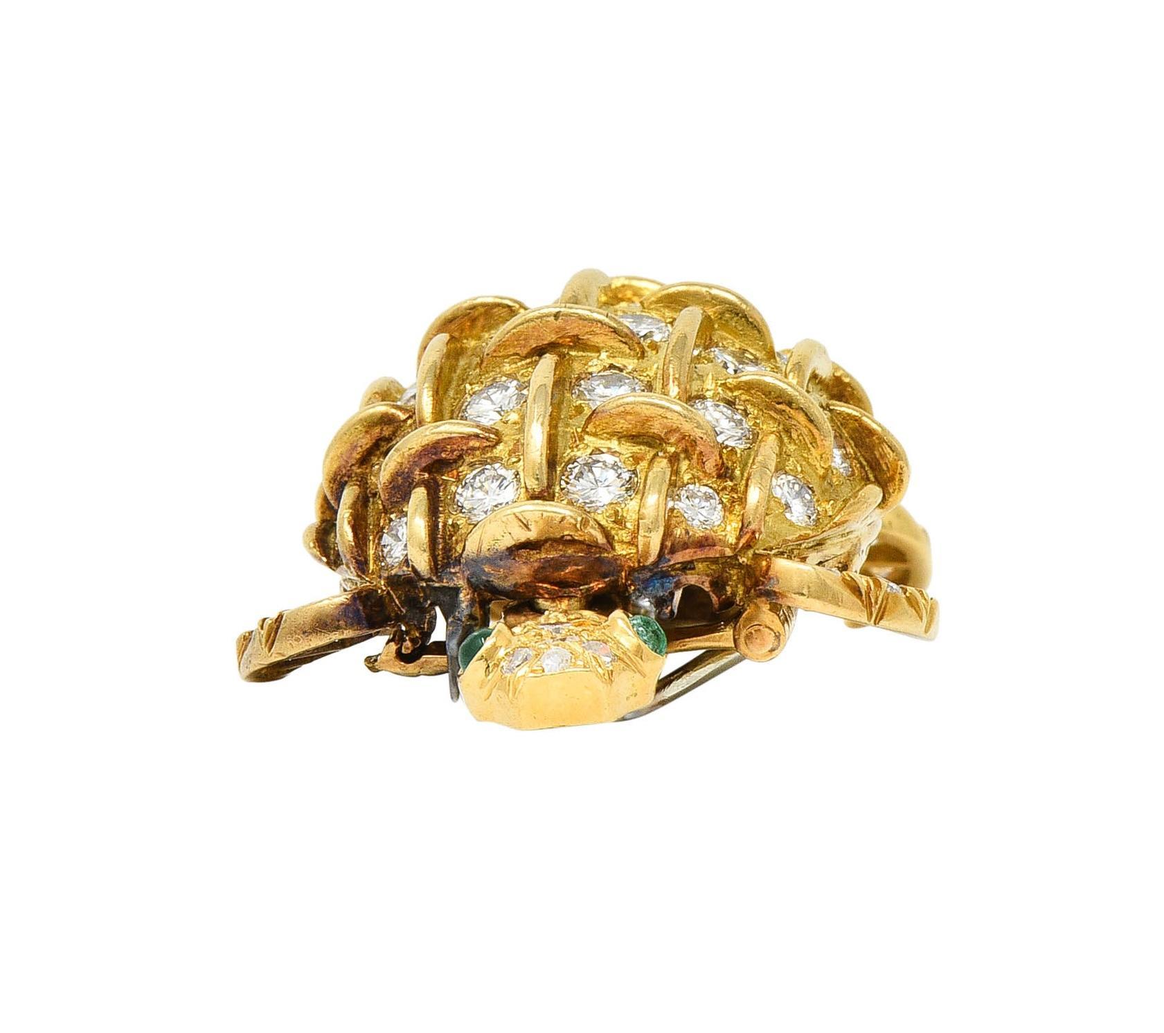 Tiffany & Co. French 3.42 CT Diamond Emerald 18 Karat Gold Vintage Turtle Brooch For Sale 9