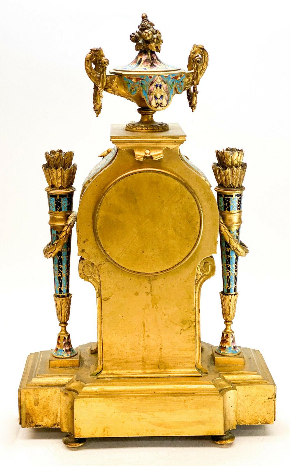North American Tiffany & Co. French Champlevé Enamel Gilt Bronze Repeater Clock For Sale