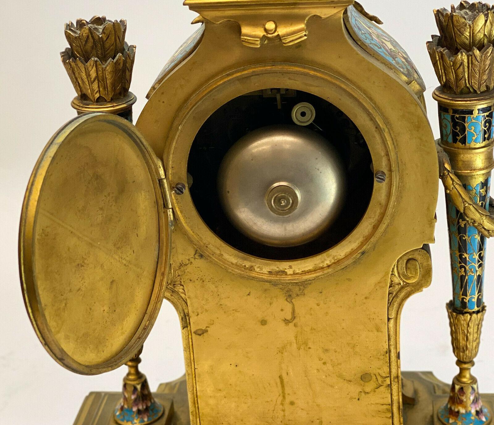 Tiffany & Co. French Champlevé Enamel Gilt Bronze Repeater Clock In Good Condition For Sale In Pasadena, CA