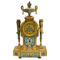 Tiffany & Co. French Champlevé Enamel Gilt Bronze Repeater Clock