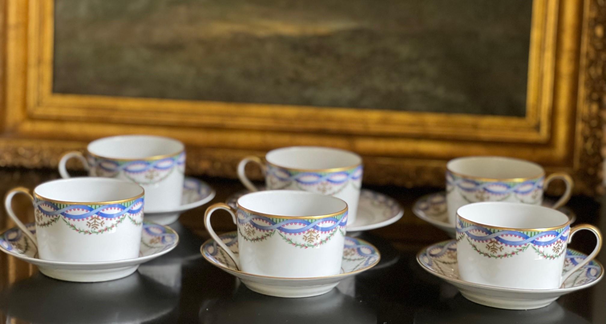 Tiffany & Co. French Limoges Louvecinnes Cups and Saucers, Set of 10 1