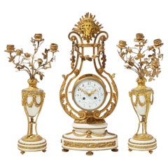 Used Tiffany & Co, French Louis XVI, Clock, Garniture Set, Bronze, Marble, France