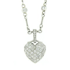 Tiffany & Co. French Platinum Pave Diamond Puffed Heart Pendant Necklace
