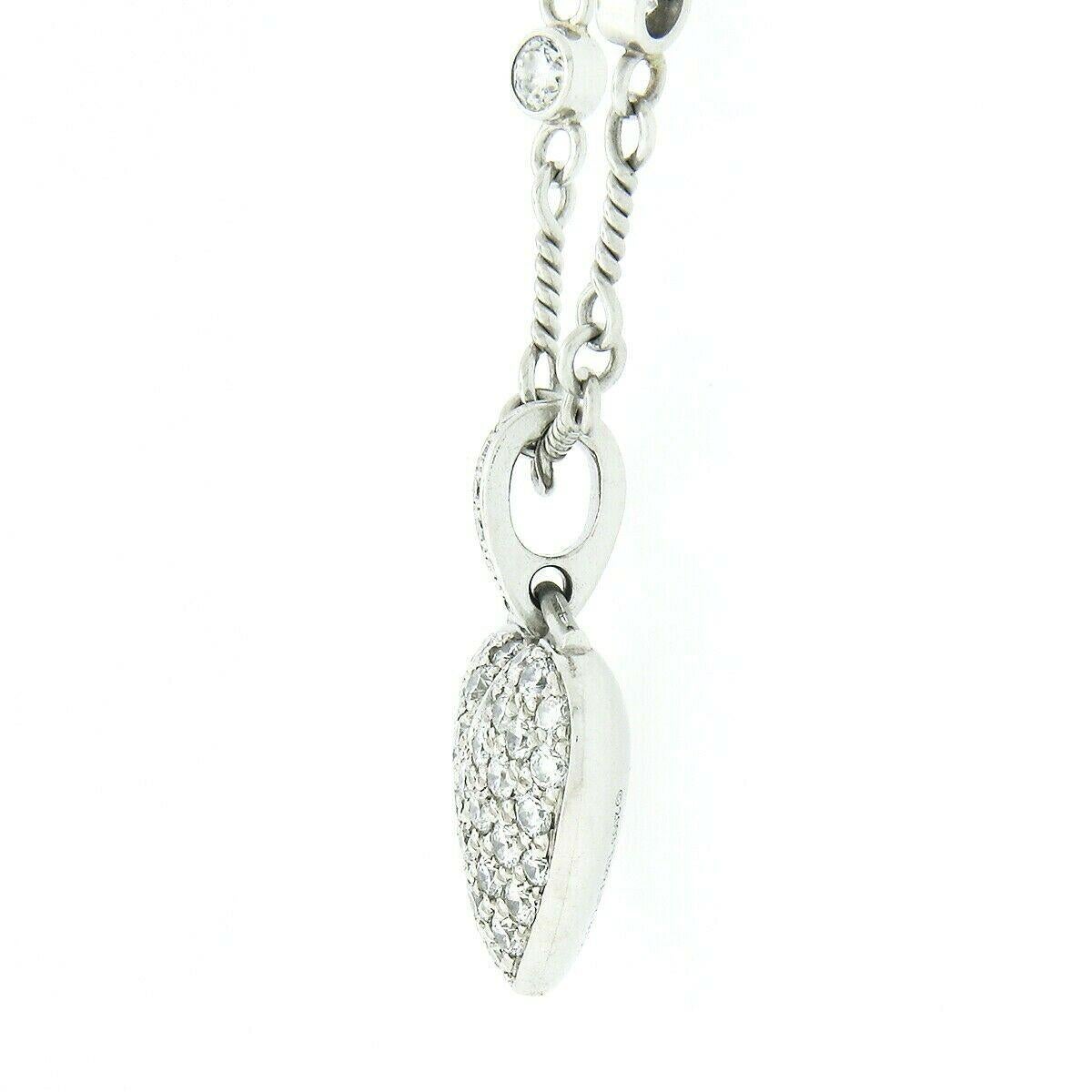 Round Cut Tiffany & Co. French Platinum Pave Diamond Puffed Heart Pendant Necklace