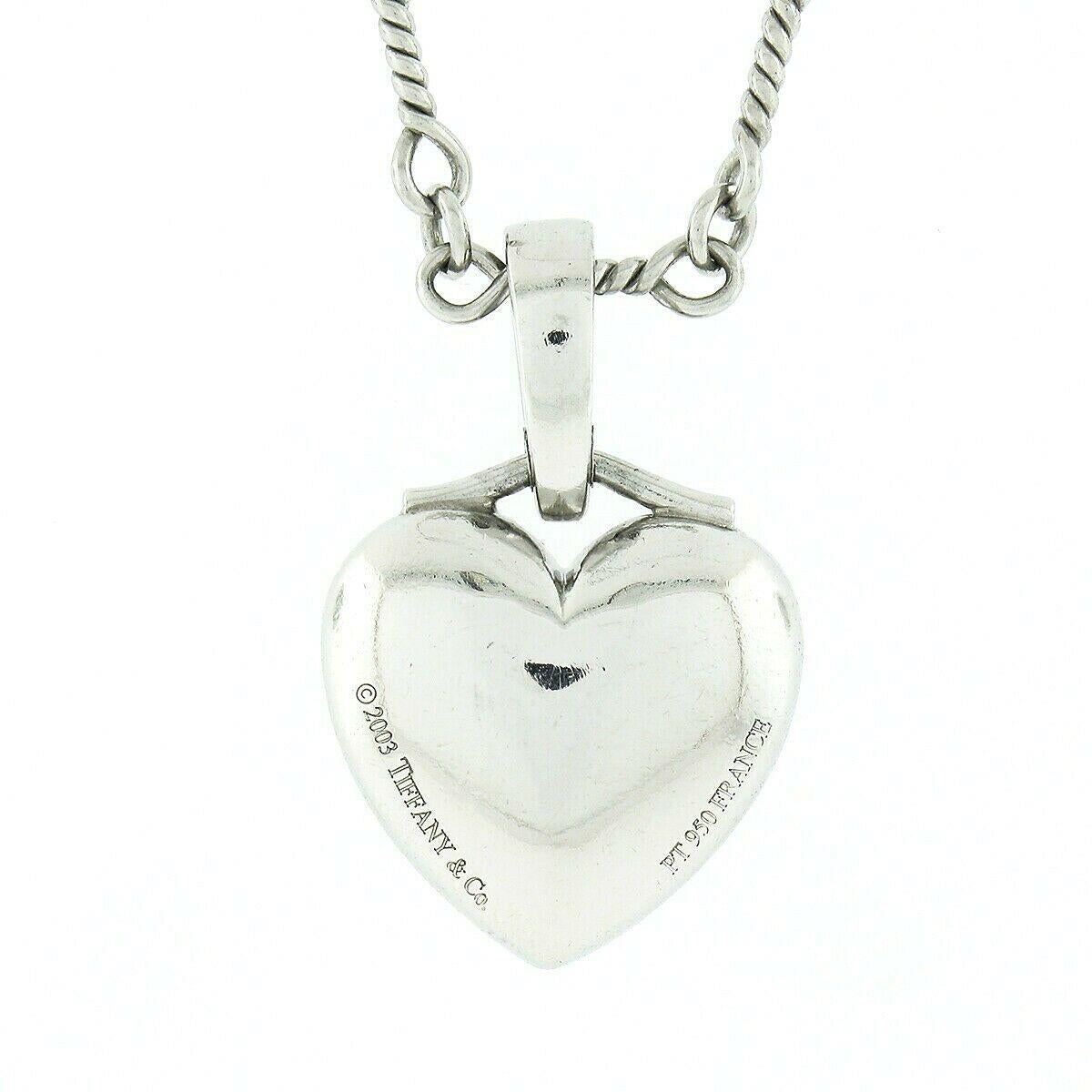 Tiffany & Co. French Platinum Pave Diamond Puffed Heart Pendant Necklace In Excellent Condition In Montclair, NJ