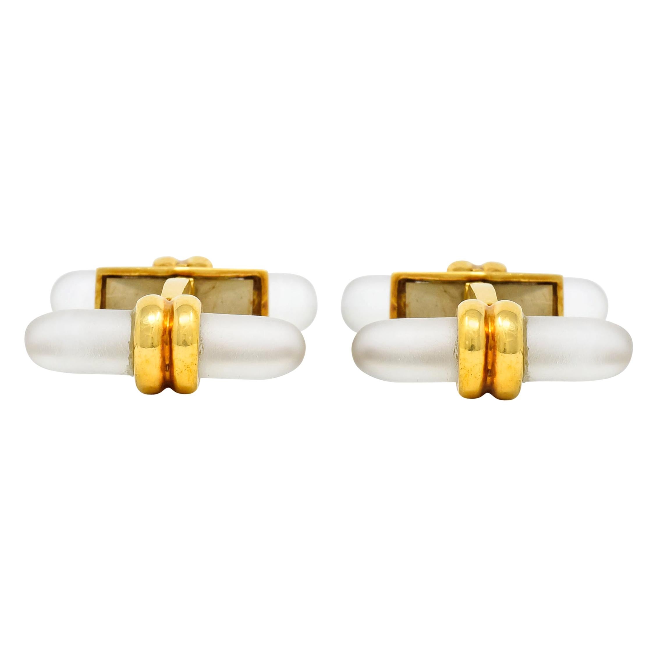 Tiffany & Co. French Rock Crystal 18 Karat Gold Men's Cufflinks