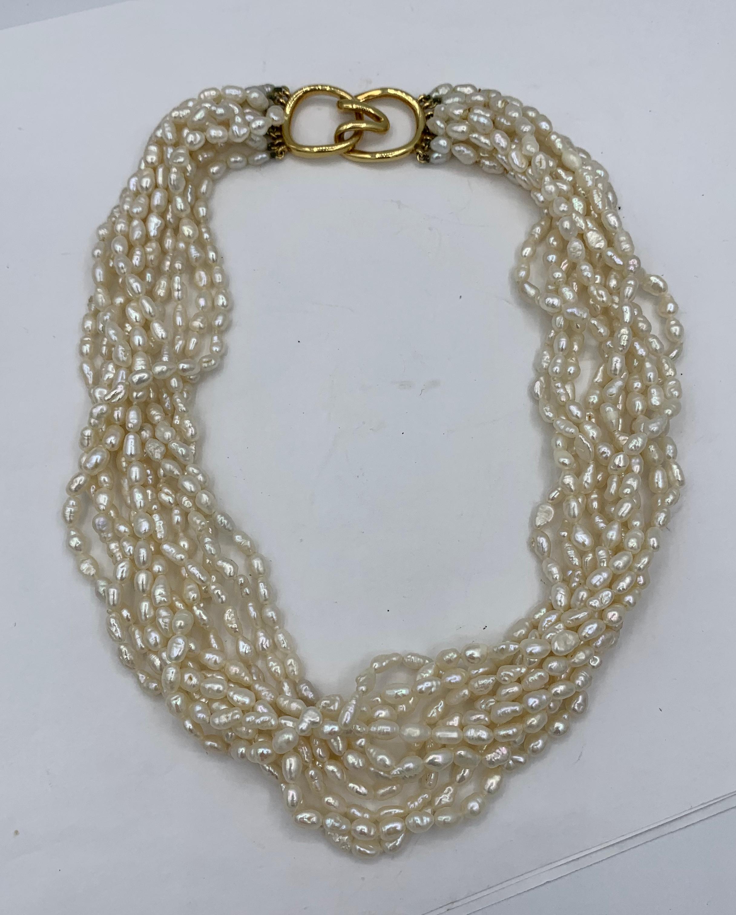 Oval Cut Tiffany & Co. Freshwater Pearl Torsade Necklace 18 Karat Gold Vintage
