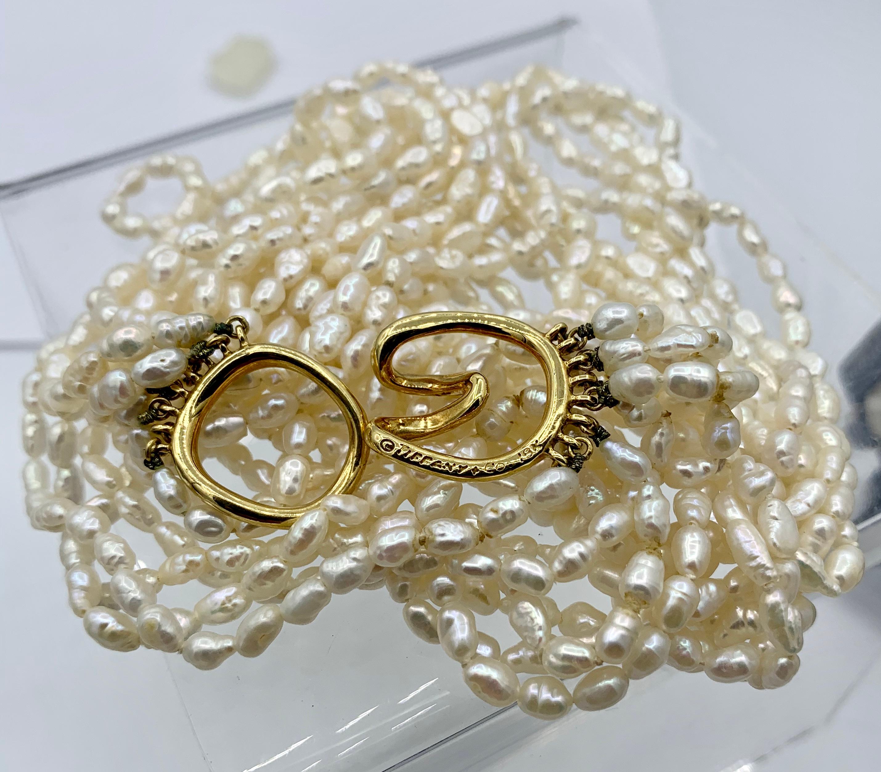 Tiffany & Co. Freshwater Pearl Torsade Necklace 18 Karat Gold Vintage 1