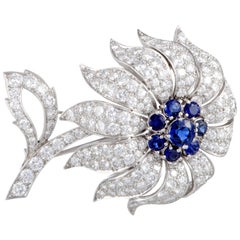 Tiffany 
Co. Full Diamond and Sapphire Pave Flower Platinum Brooch