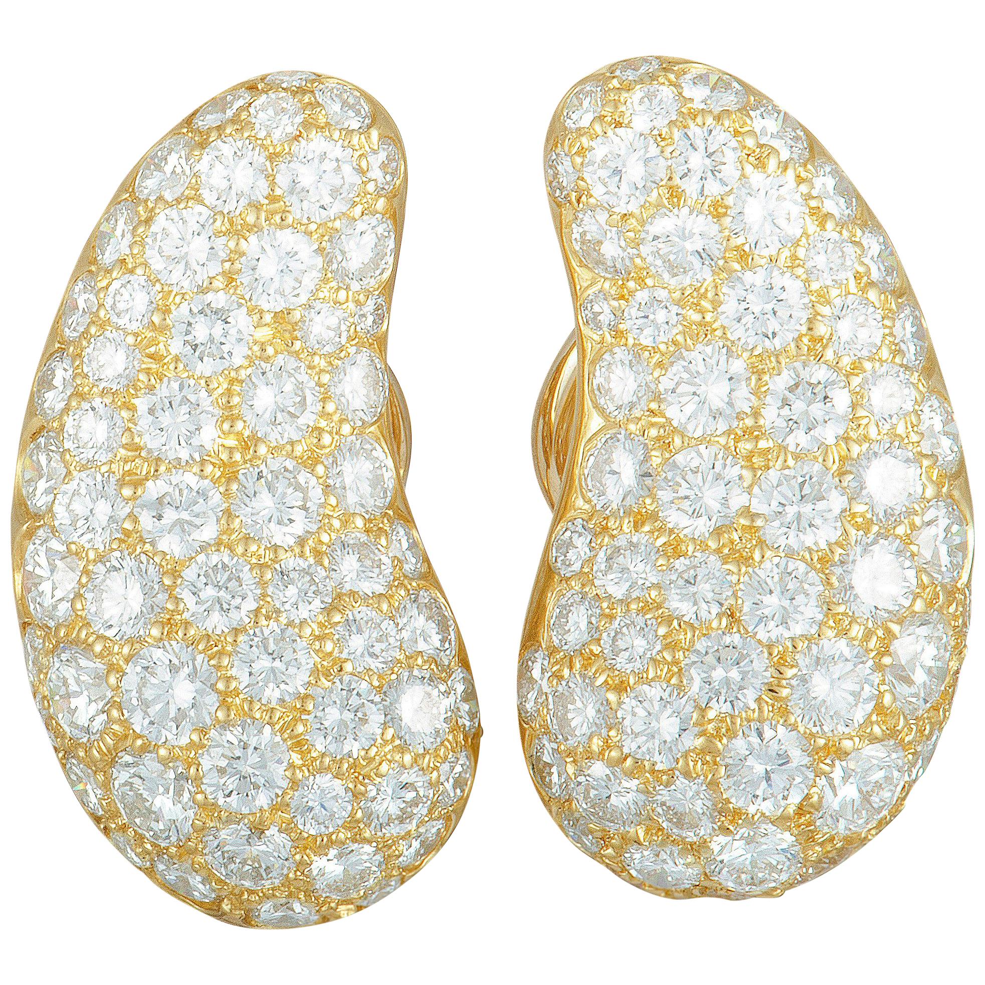 Tiffany & Co. Full Diamond Pave Yellow Gold Bean Clip-On Earrings