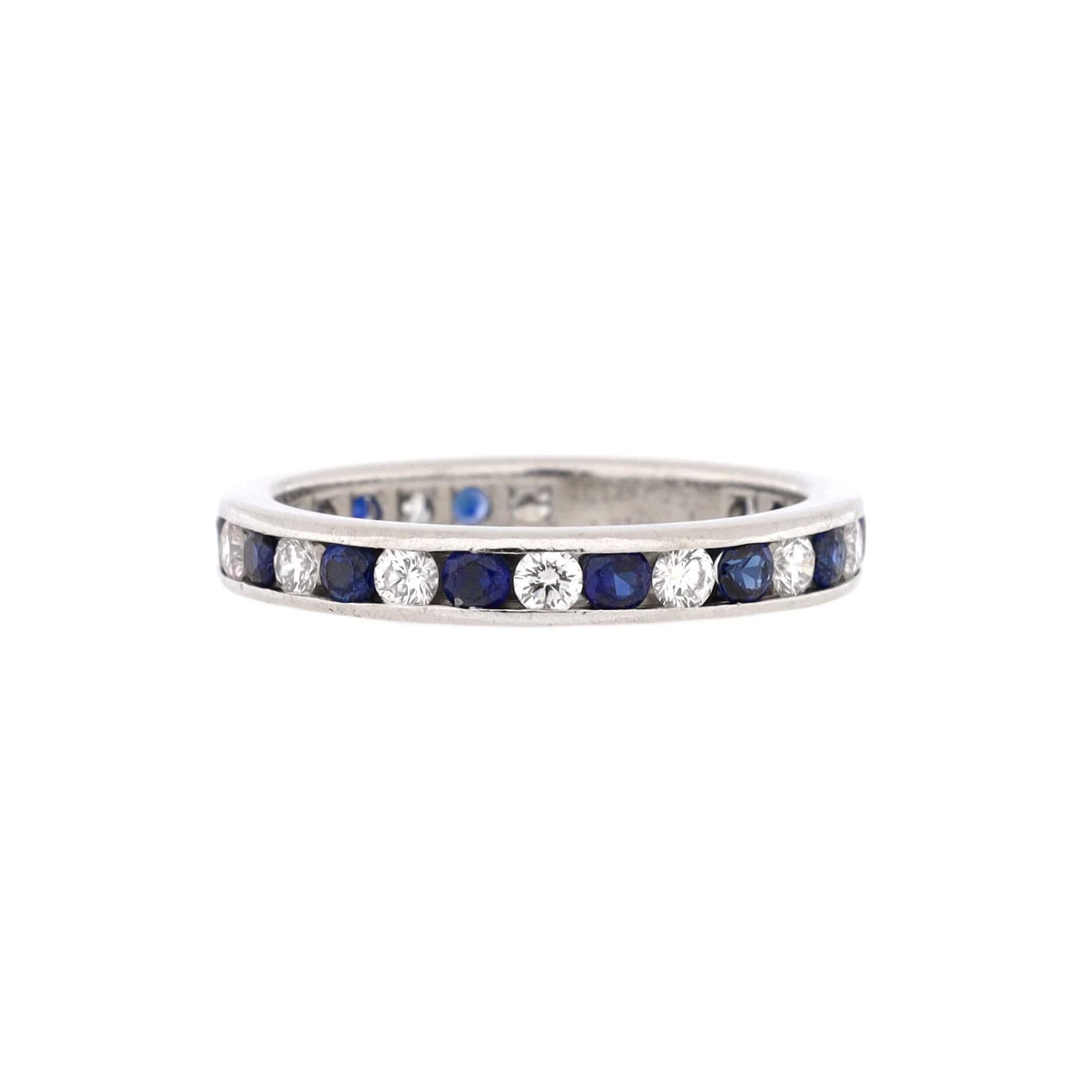 Condition: Fair. Heavy wear throughout with abrasions on the sapphires.
Accessories: No Accessories
Measurements: Size: 6, Width: 3.00 mm
Designer: Tiffany & Co.
Model: Full Eternity Wedding Band Ring Platinum with Diamonds and Blue Sapphires