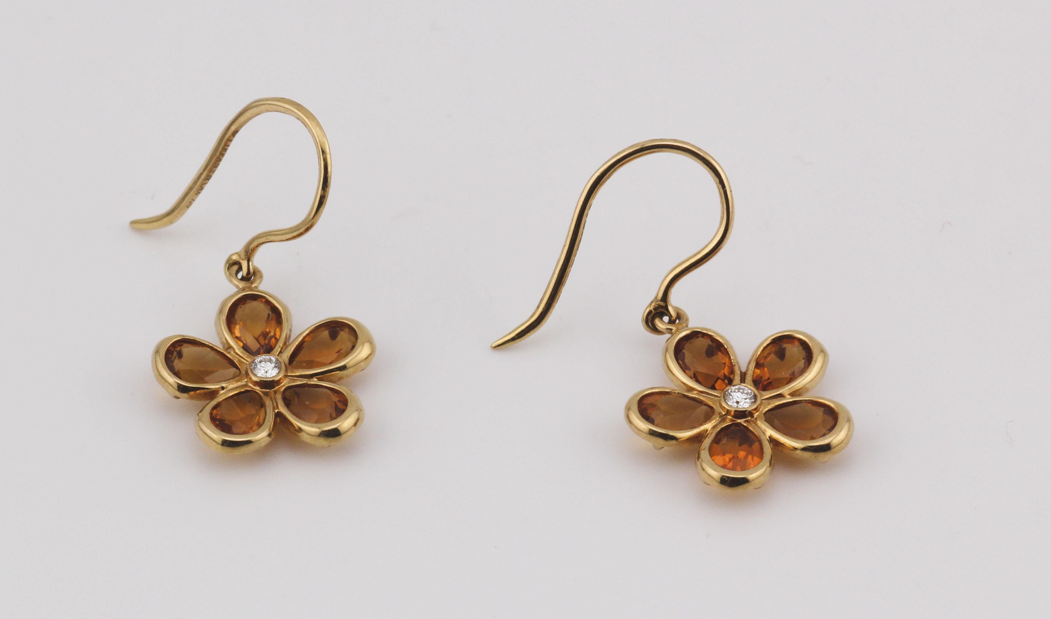 Pear Cut Tiffany & Co. Garden Flower Diamond Citrine 18k Yellow Gold Drop Earrings For Sale