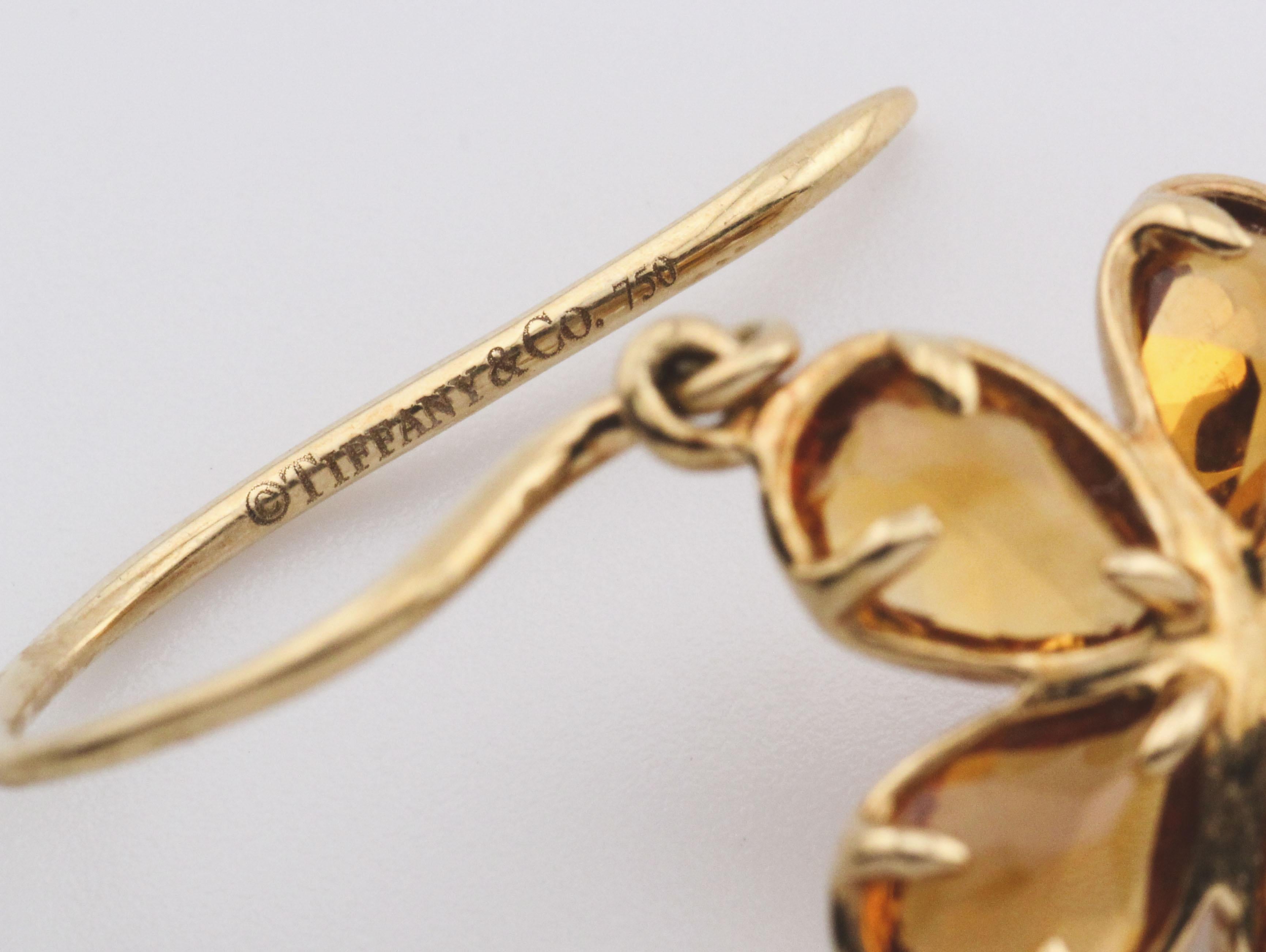 Tiffany & Co. Garden Flower Diamond Citrine 18k Yellow Gold Drop Earrings For Sale 1