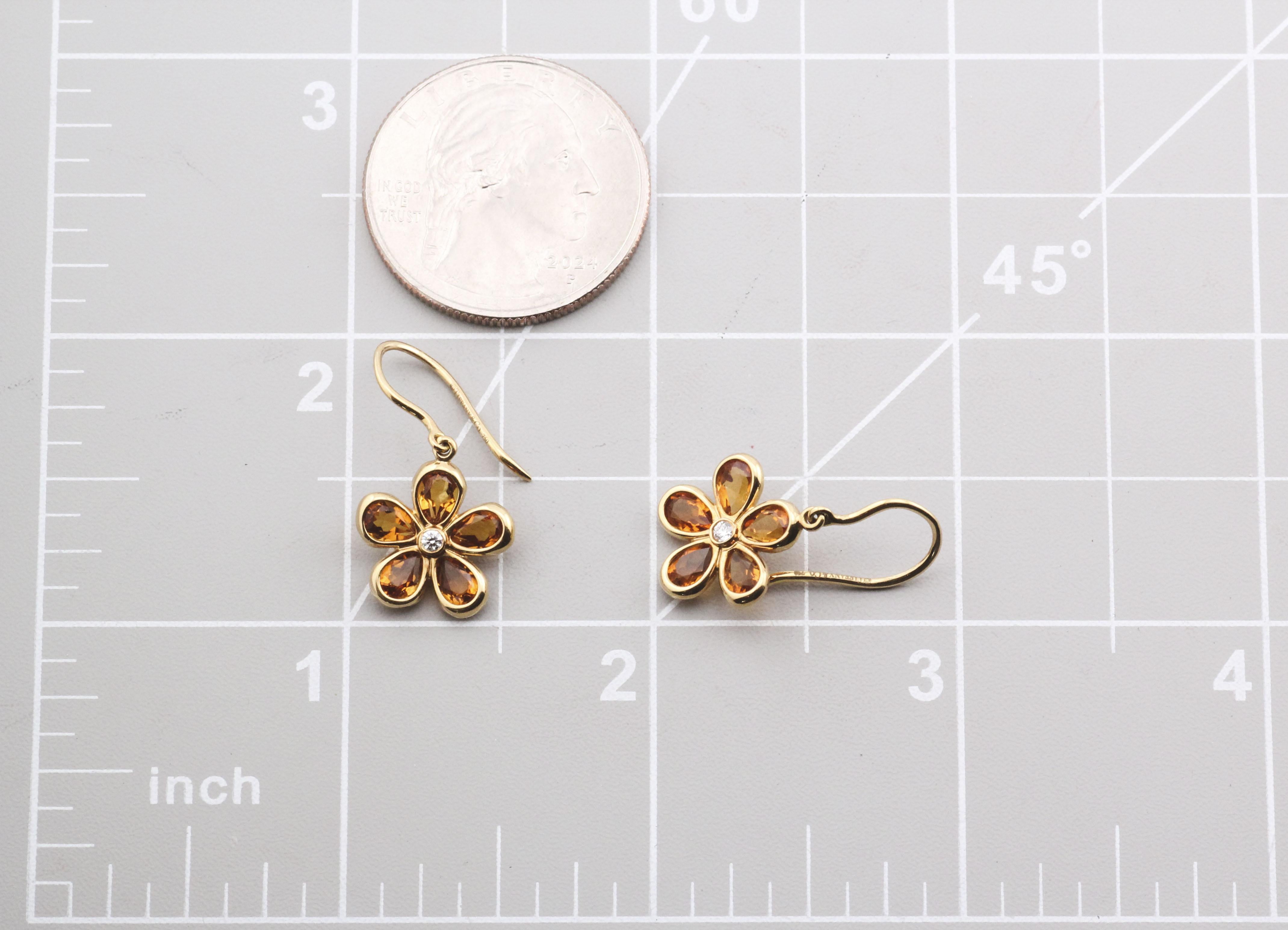Tiffany & Co. Garden Flower Diamond Citrine 18k Yellow Gold Drop Earrings For Sale 2