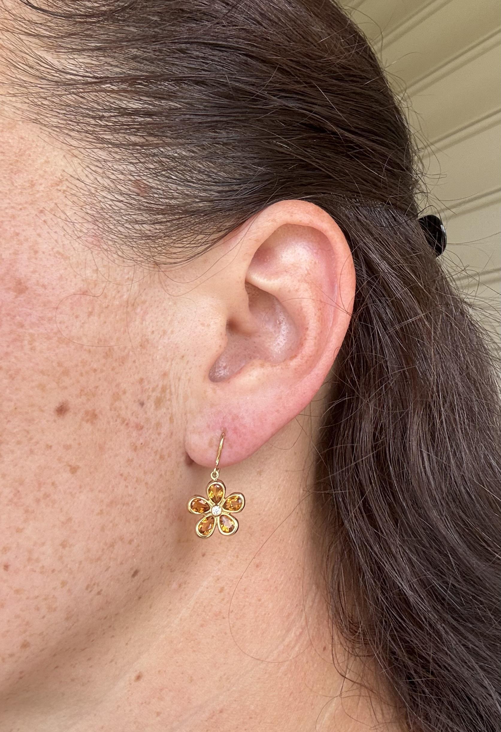 Tiffany & Co. Garden Flower Diamond Citrine 18k Yellow Gold Drop Earrings For Sale 3