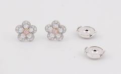 Tiffany & Co. Garden Flower Pink White Diamond Platinum Gold Stud Earrings