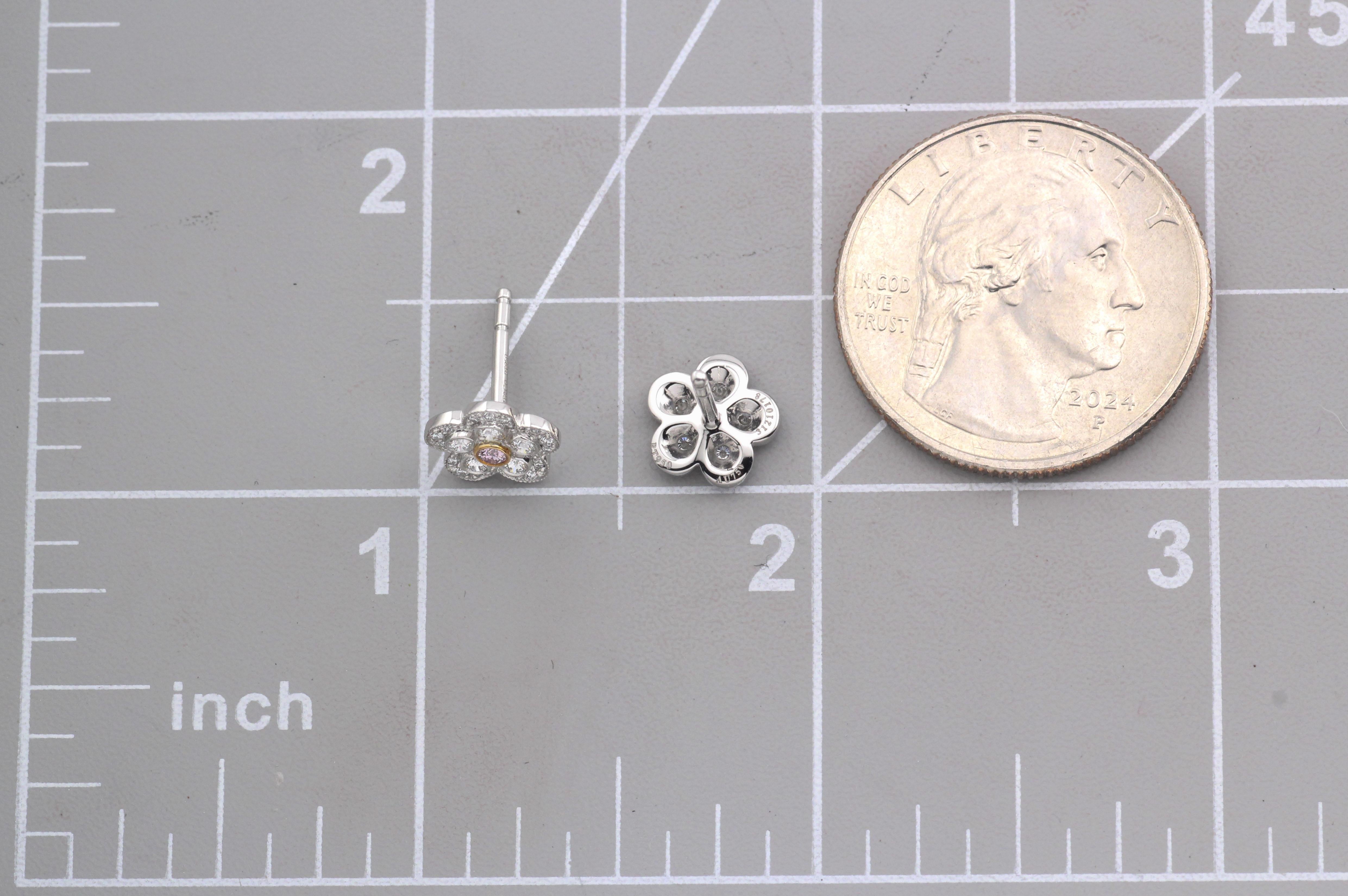 Tiffany & Co. Boucles d'oreilles or platine fleur de jardin Pink Diamond blanc en vente 1