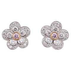 Tiffany & Co. Boucles d'oreilles or platine fleur de jardin Pink Diamond blanc