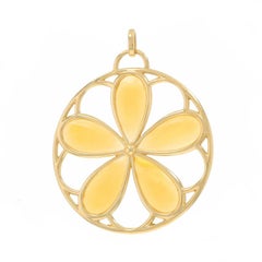 Tiffany & Co. Garten-Medaillon-Mondstein-Anhänger Gelbgold 18k Birnenblume Cab-Blume