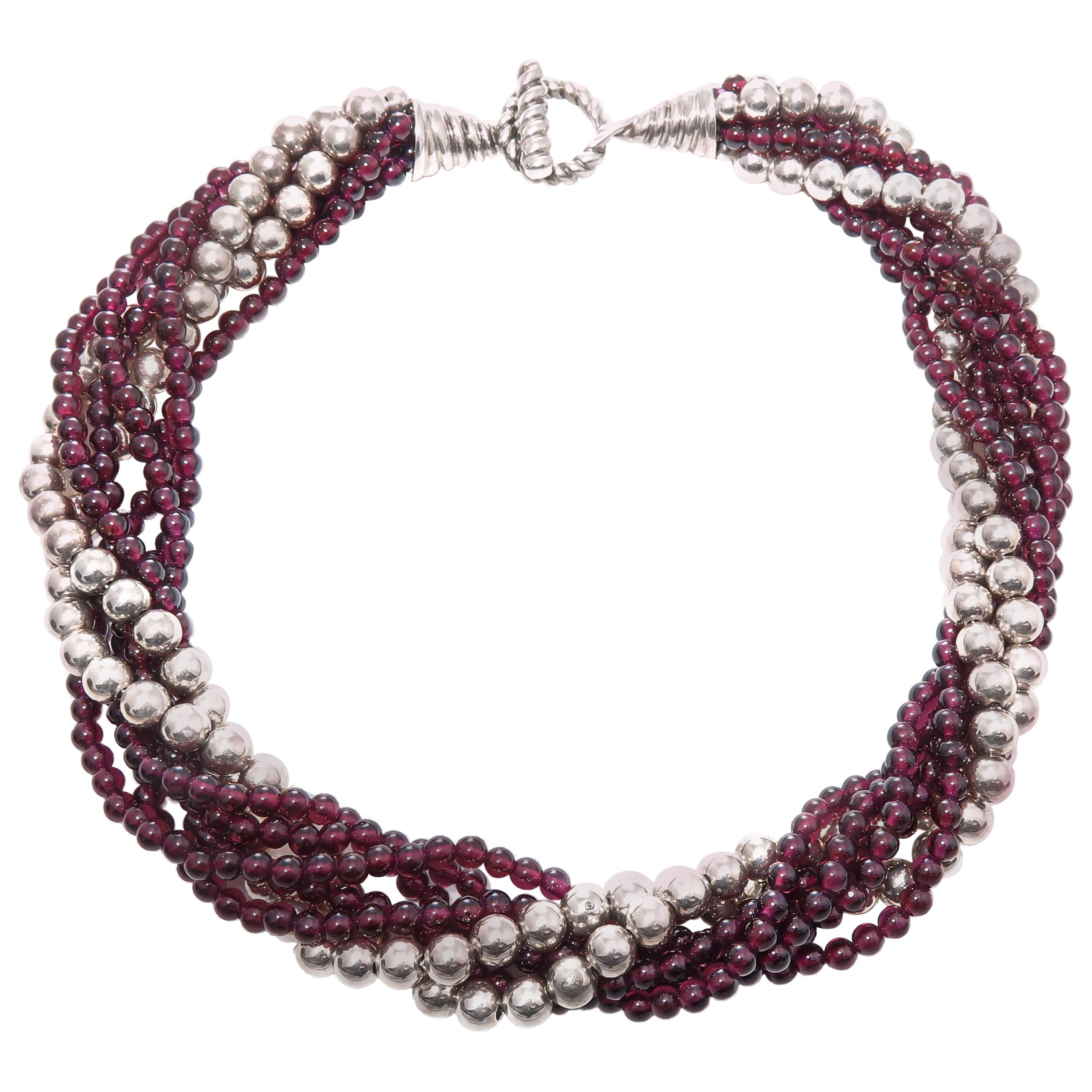 Tiffany & Co. Garnet and Sterling Silver Bead Torsade Necklace
